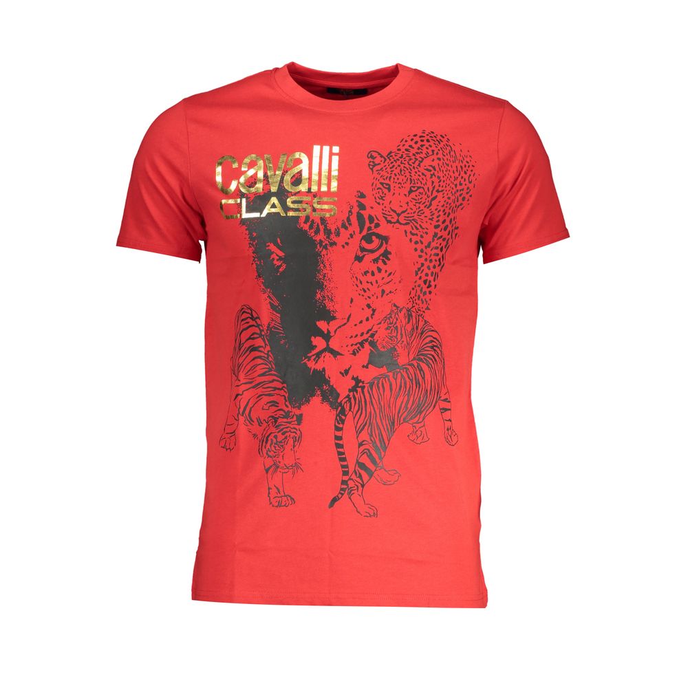 Cavalli Class Rotes Baumwoll-T-Shirt für Herren