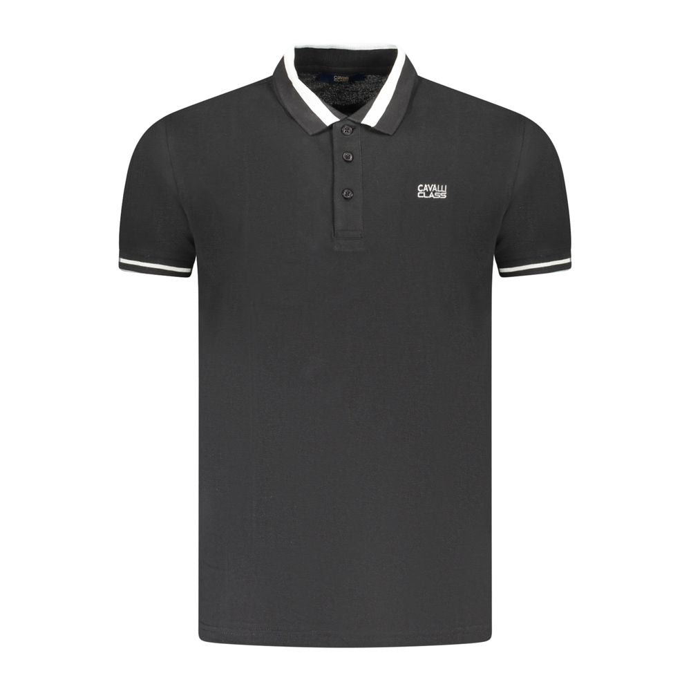 Cavalli Class Schwarzes Baumwoll-Poloshirt für Herren