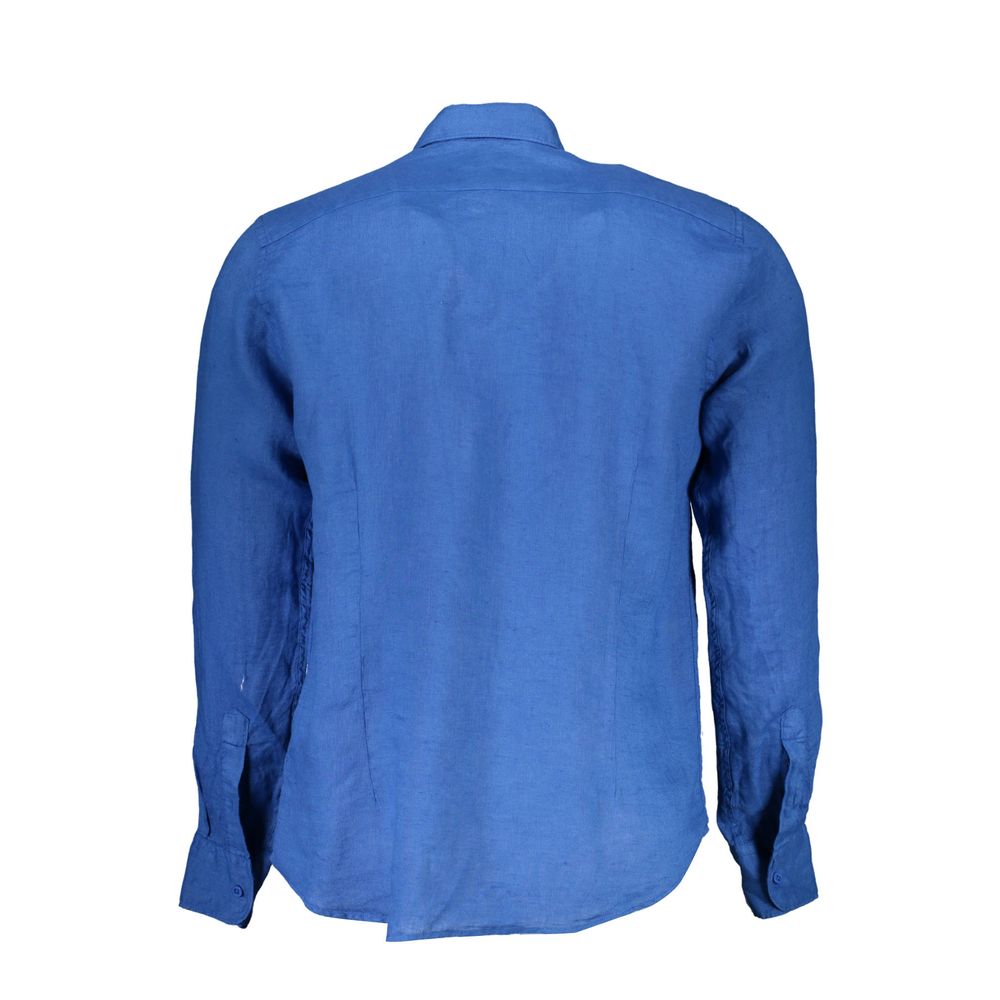 La Martina Blaues Leinenhemd