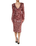 Dolce & Gabbana Pink Sequin Statement Nylon V-Neck Midi Dress