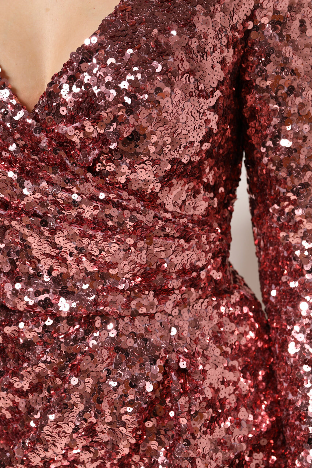 Dolce & Gabbana Pink Sequin Statement Nylon V-Neck Midi Dress