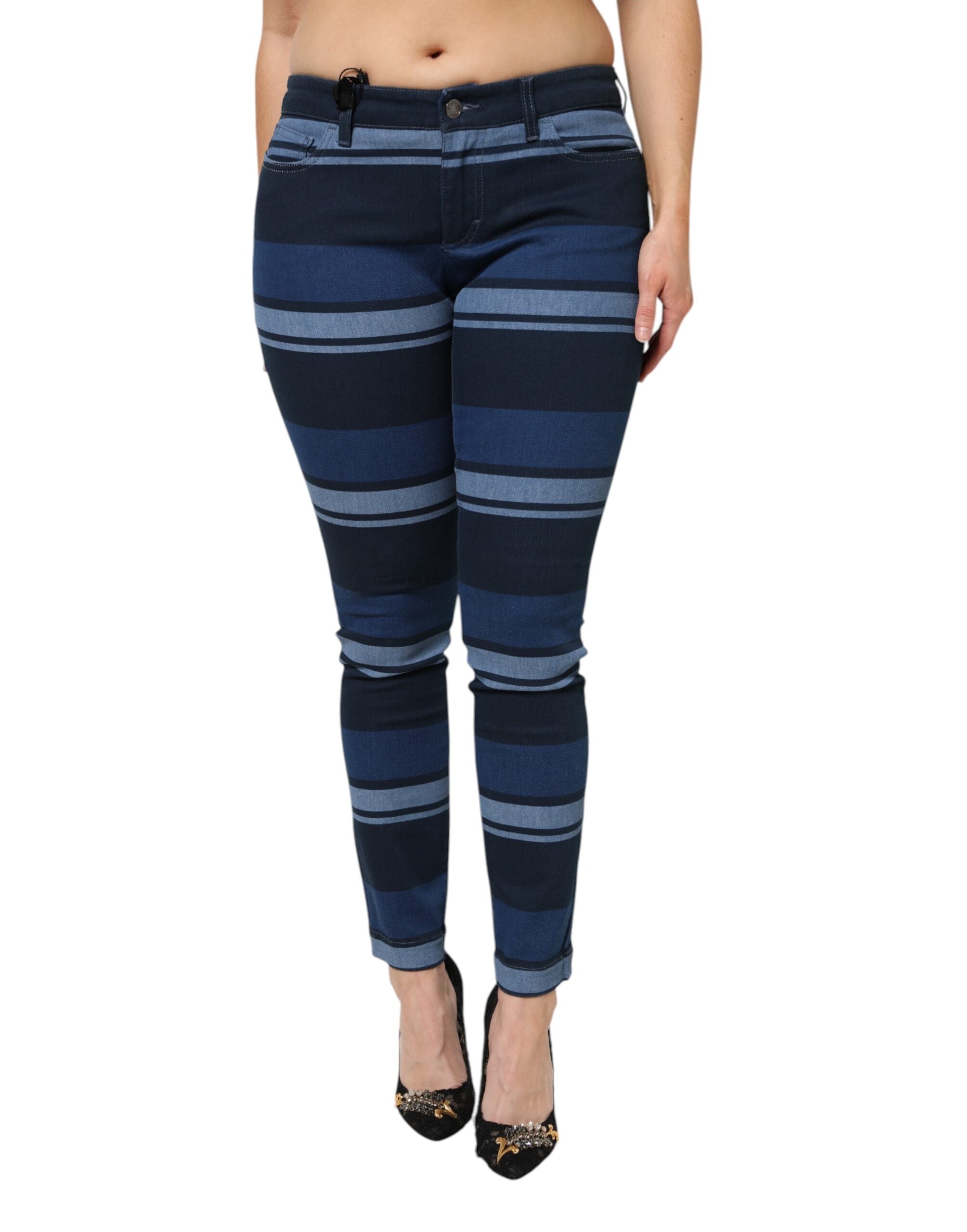 Dolce & Gabbana Blue Striped Cotton-Stretch Denim Jeans