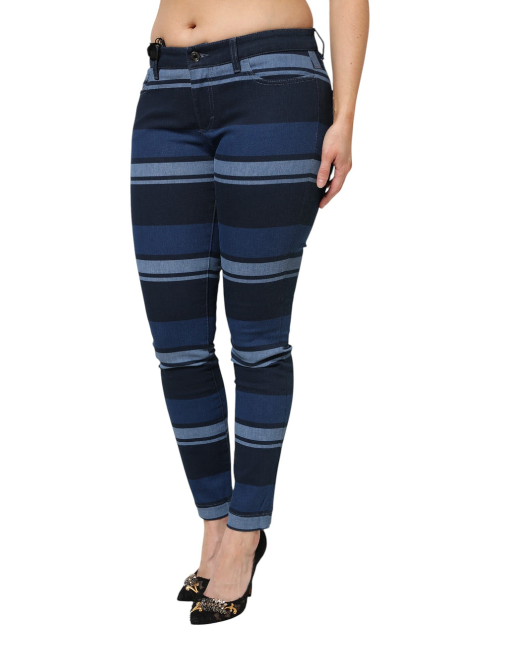 Dolce & Gabbana Blue Striped Cotton-Stretch Denim Jeans
