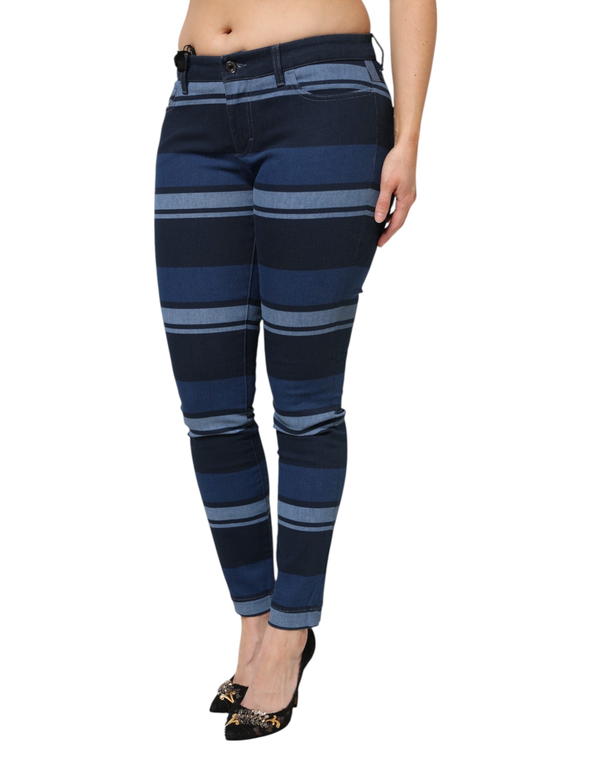 Dolce & Gabbana Blue Striped Cotton-Stretch Denim Jeans