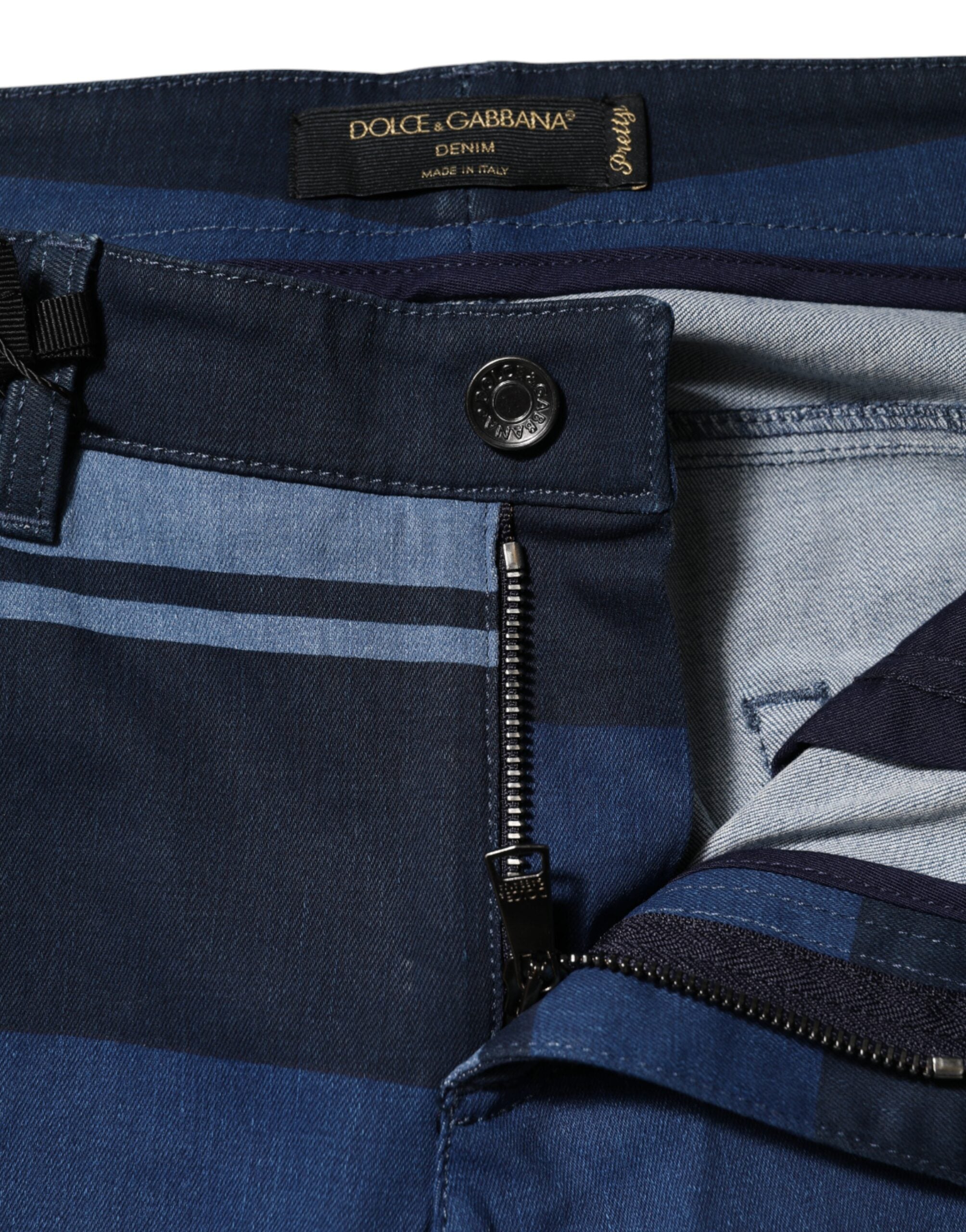 Dolce & Gabbana Blue Striped Cotton-Stretch Denim Jeans