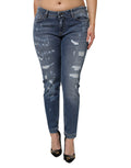 Dolce & Gabbana Low-Rise Ripped Cotton Blue Denim Jeans