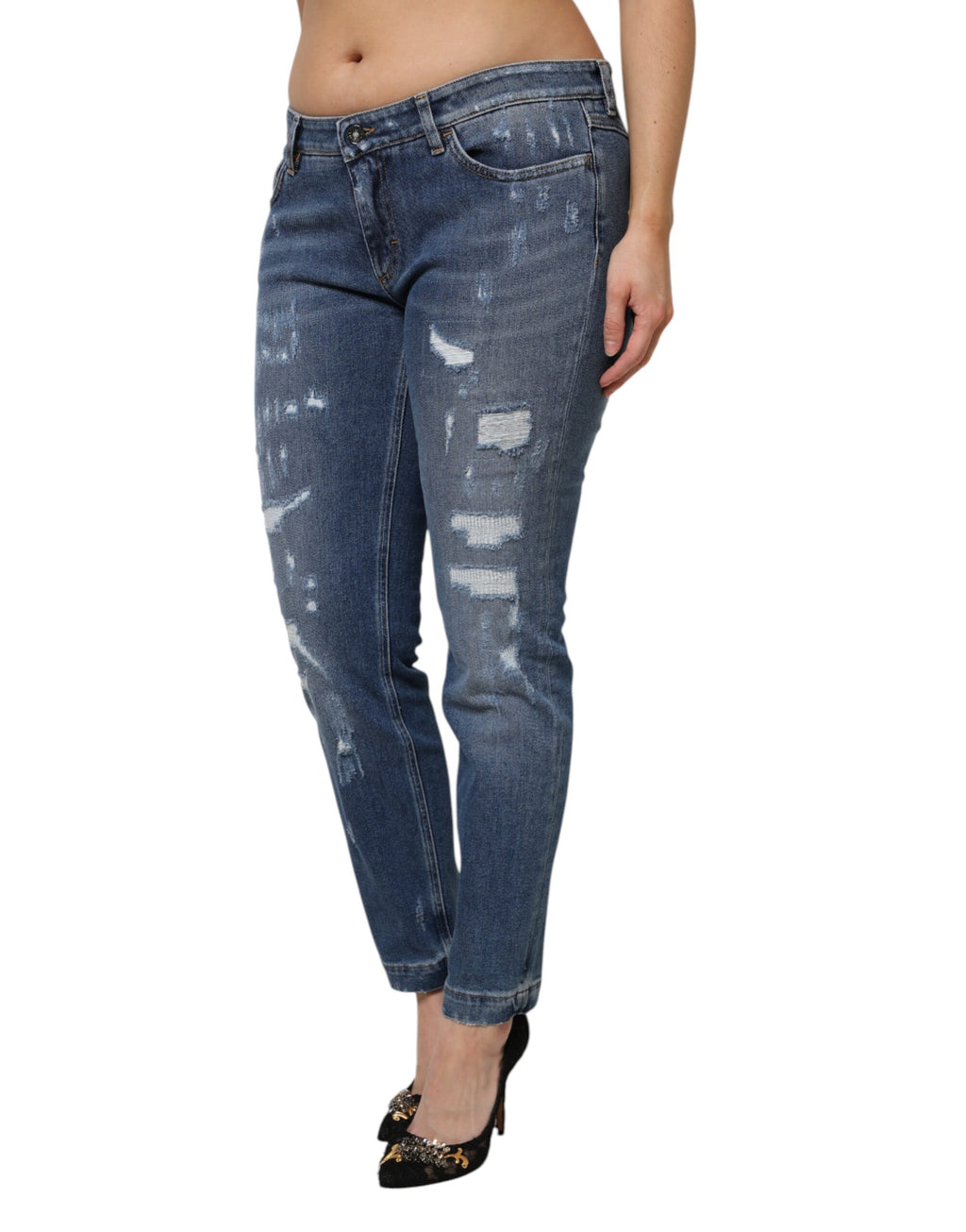 Dolce & Gabbana Low-Rise Ripped Cotton Blue Denim Jeans