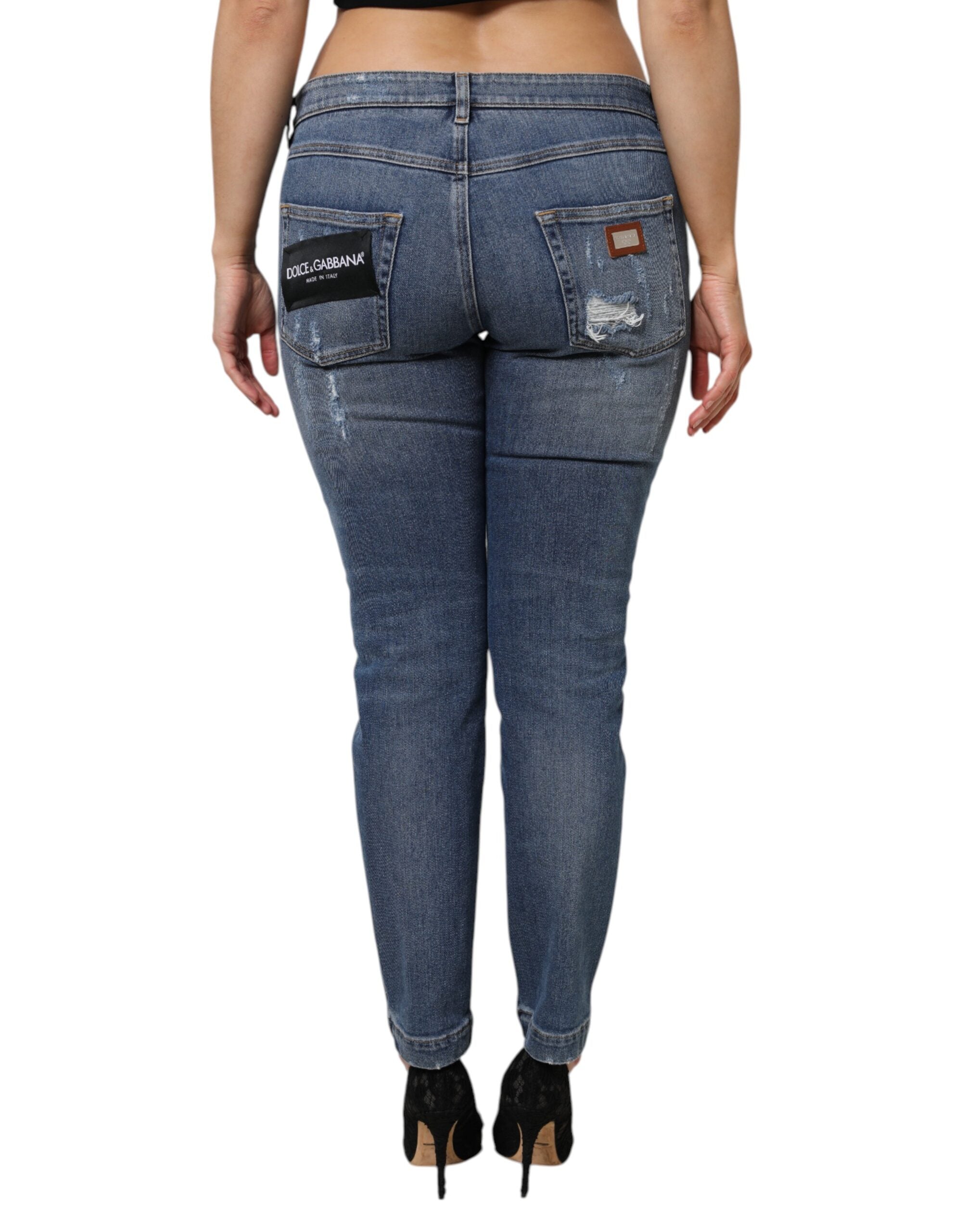 Dolce & Gabbana Low-Rise Ripped Cotton Blue Denim Jeans
