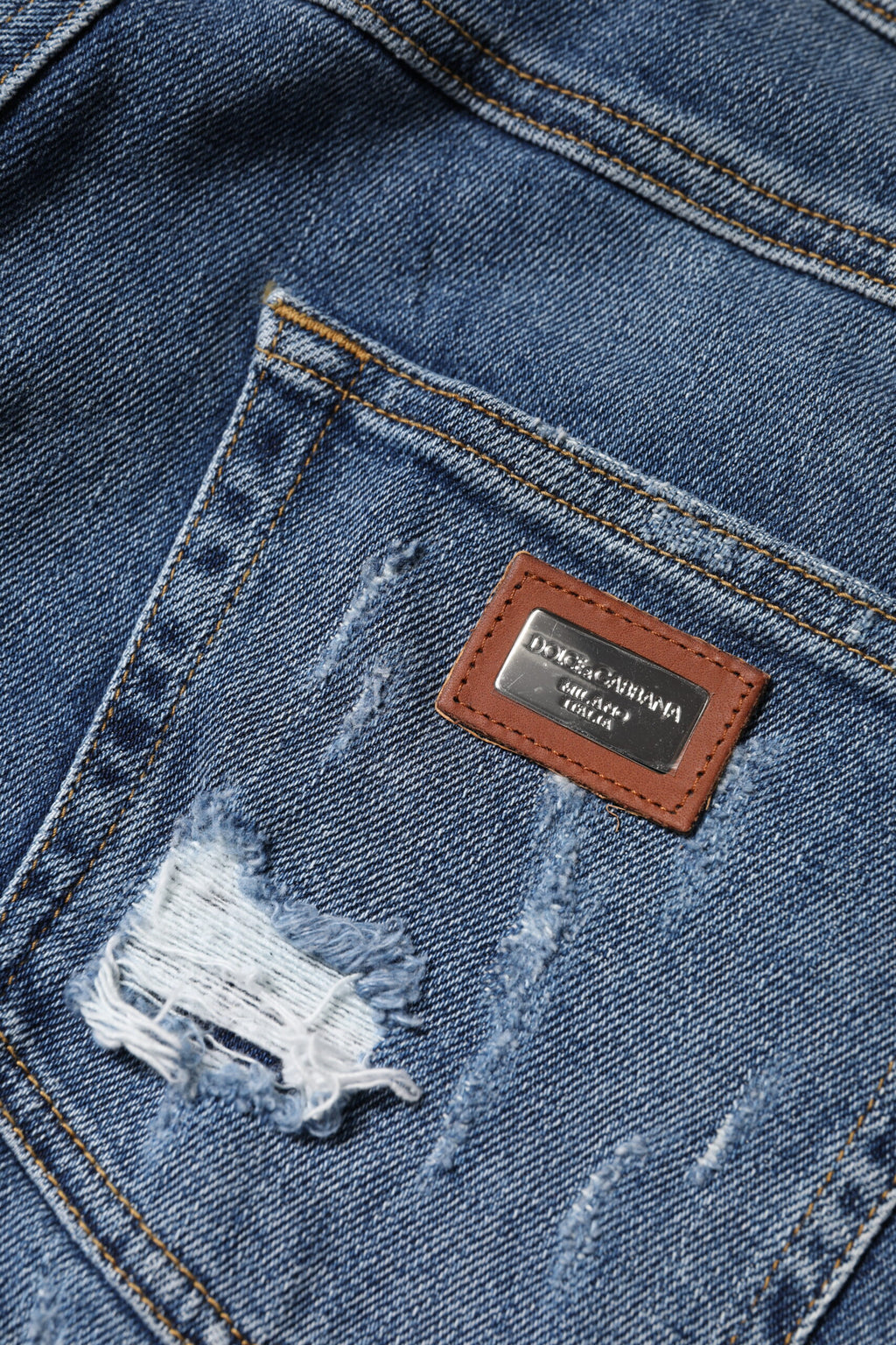 Dolce & Gabbana Low-Rise Ripped Cotton Blue Denim Jeans