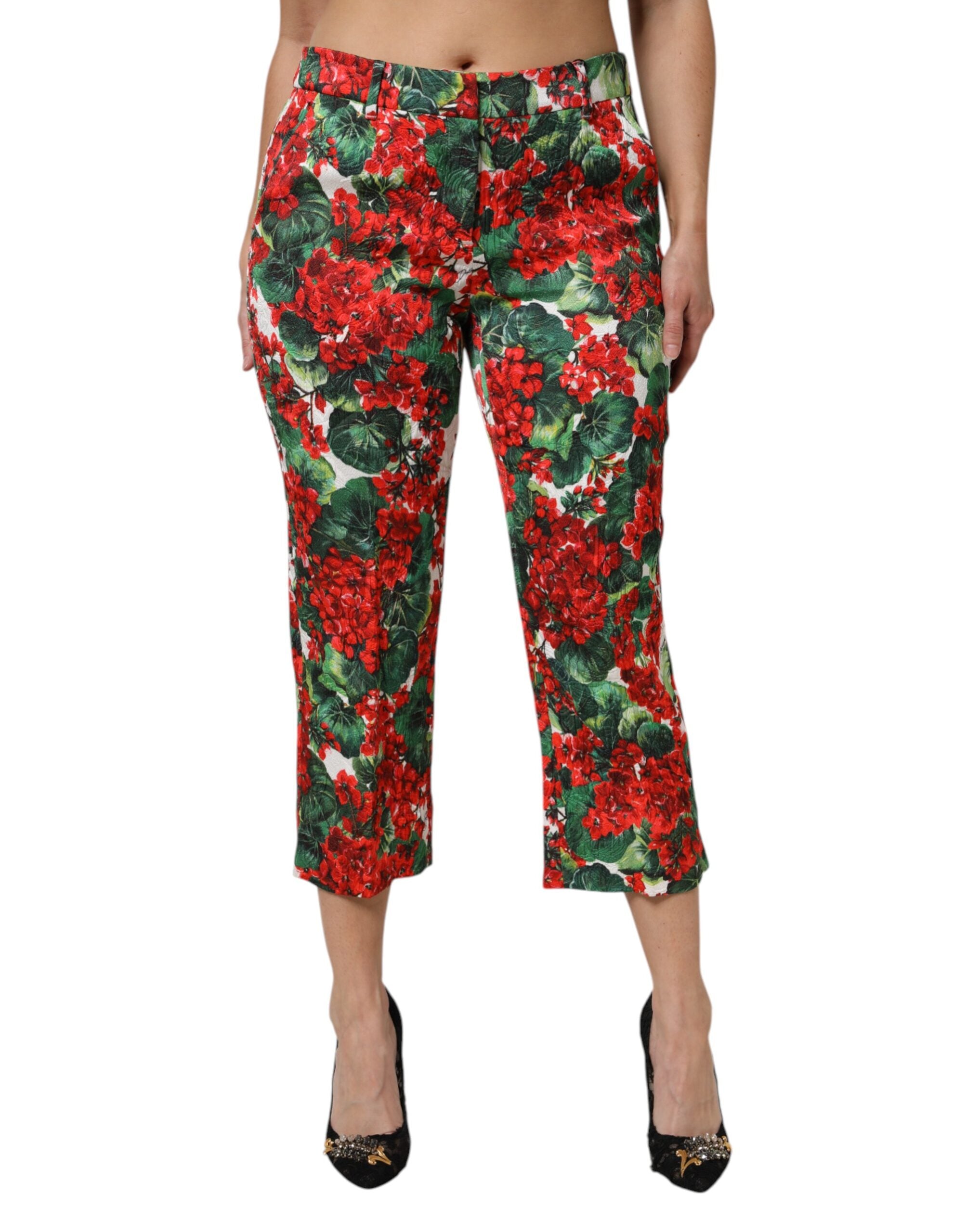 Dolce & Gabbana Cropped Trousers with Multicolor Floral Print