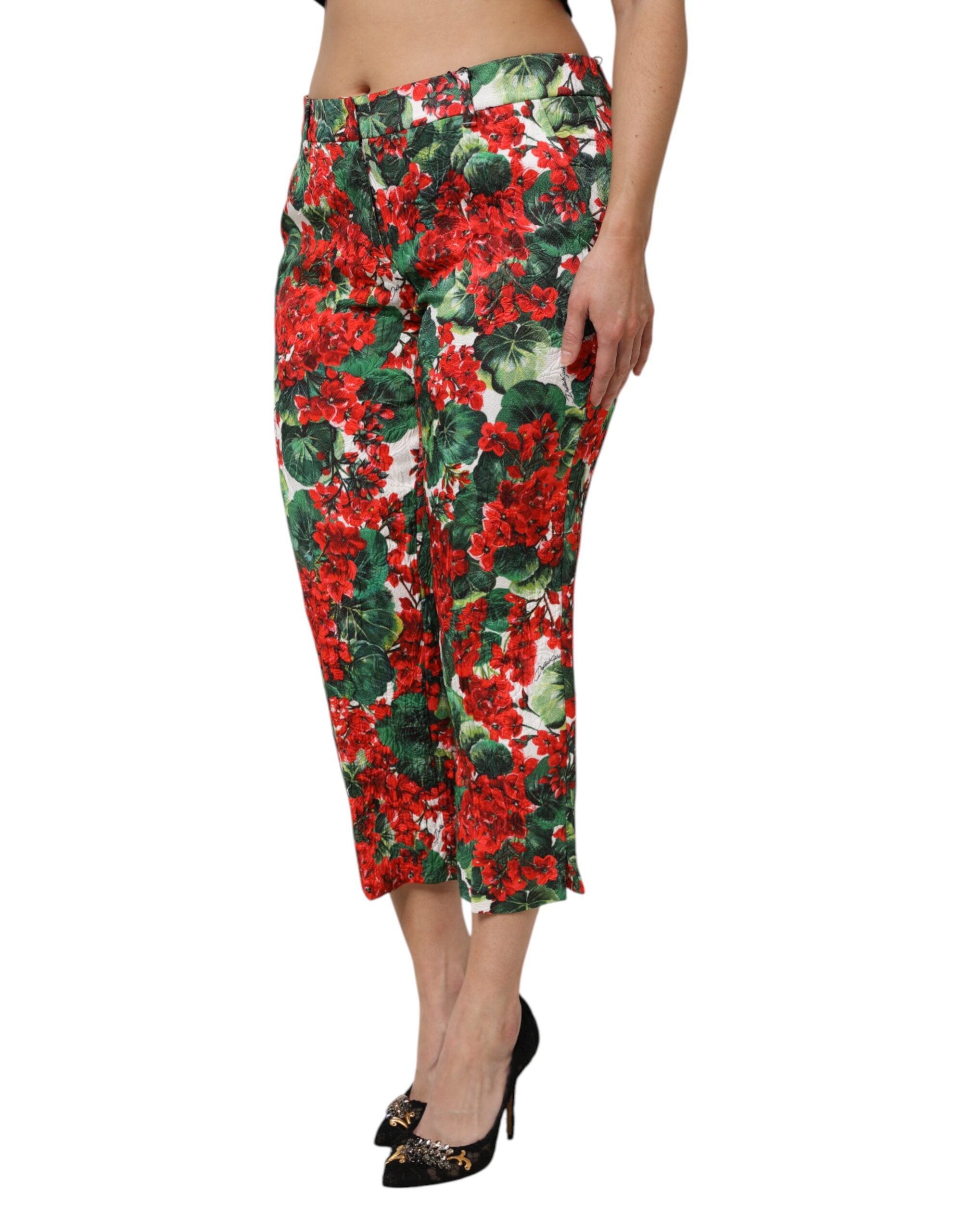 Dolce & Gabbana Cropped Trousers with Multicolor Floral Print