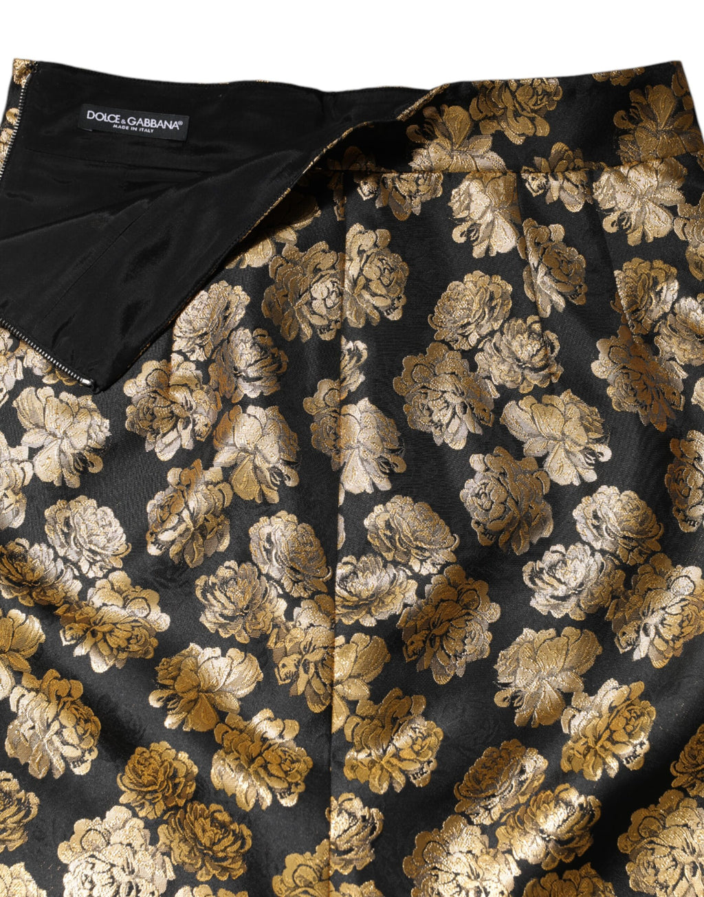 Dolce & Gabbana Black and Gold Floral Jacquard Miniskirt