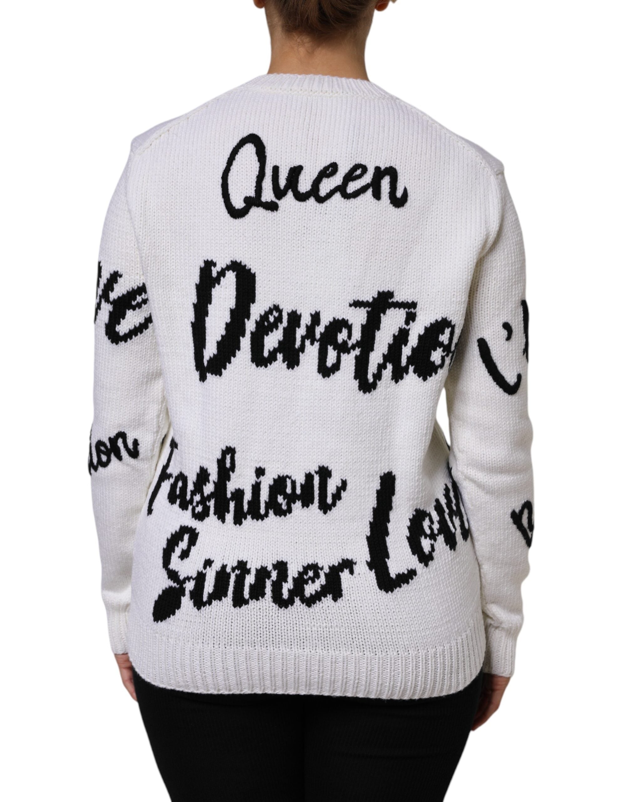 Dolce & Gabbana White Crew-Neck Wool Sweater