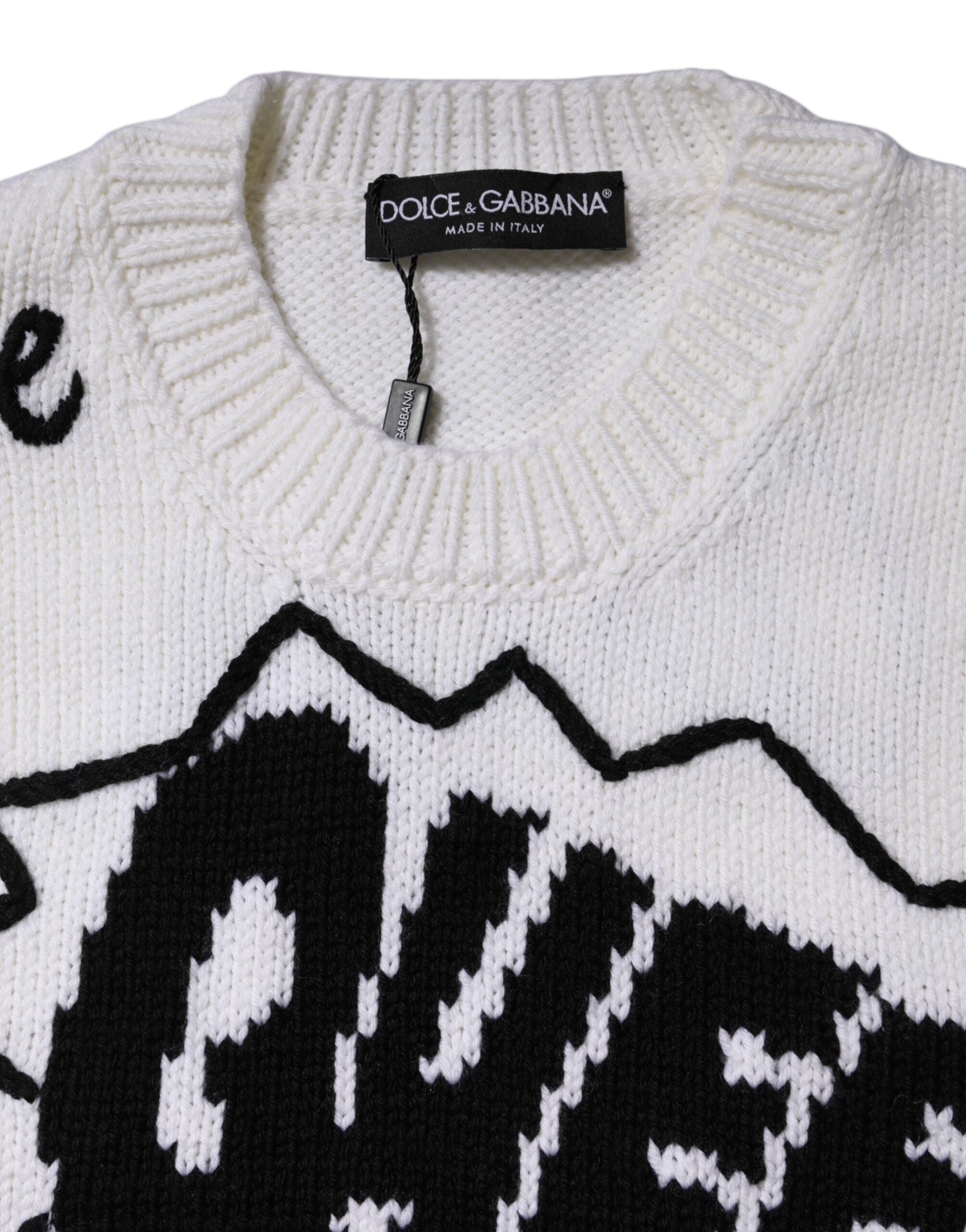 Dolce & Gabbana White Crew-Neck Wool Sweater