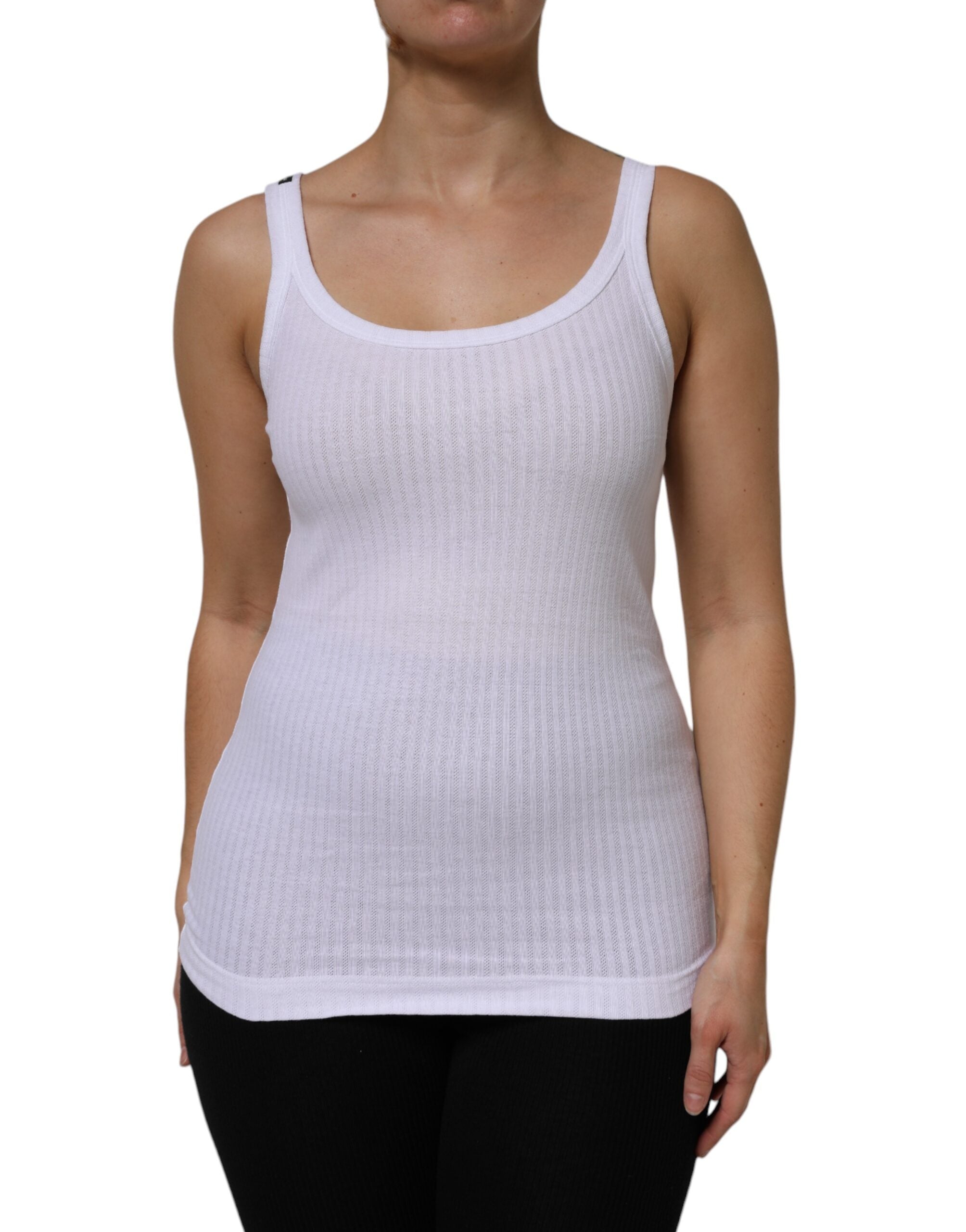 Dolce & Gabbana Weißes ärmelloses Baumwoll-Rundhals-Tanktop