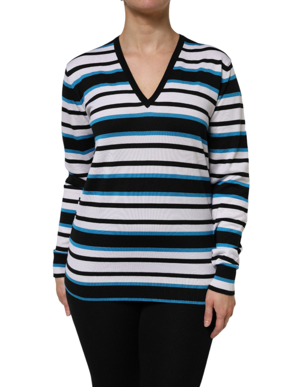 Dolce & Gabbana Multicolor Streifen Langarm V-Ausschnitt Top