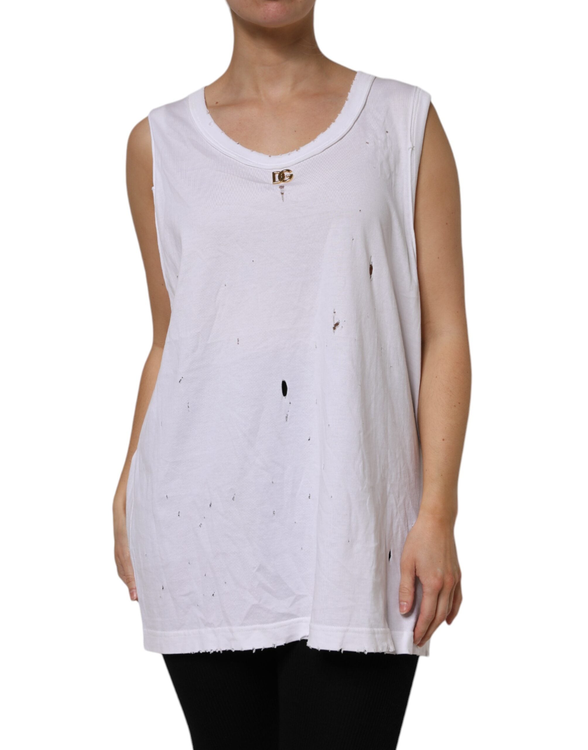 Dolce & Gabbana White Sleeveless Cotton Round Neck Tank Top