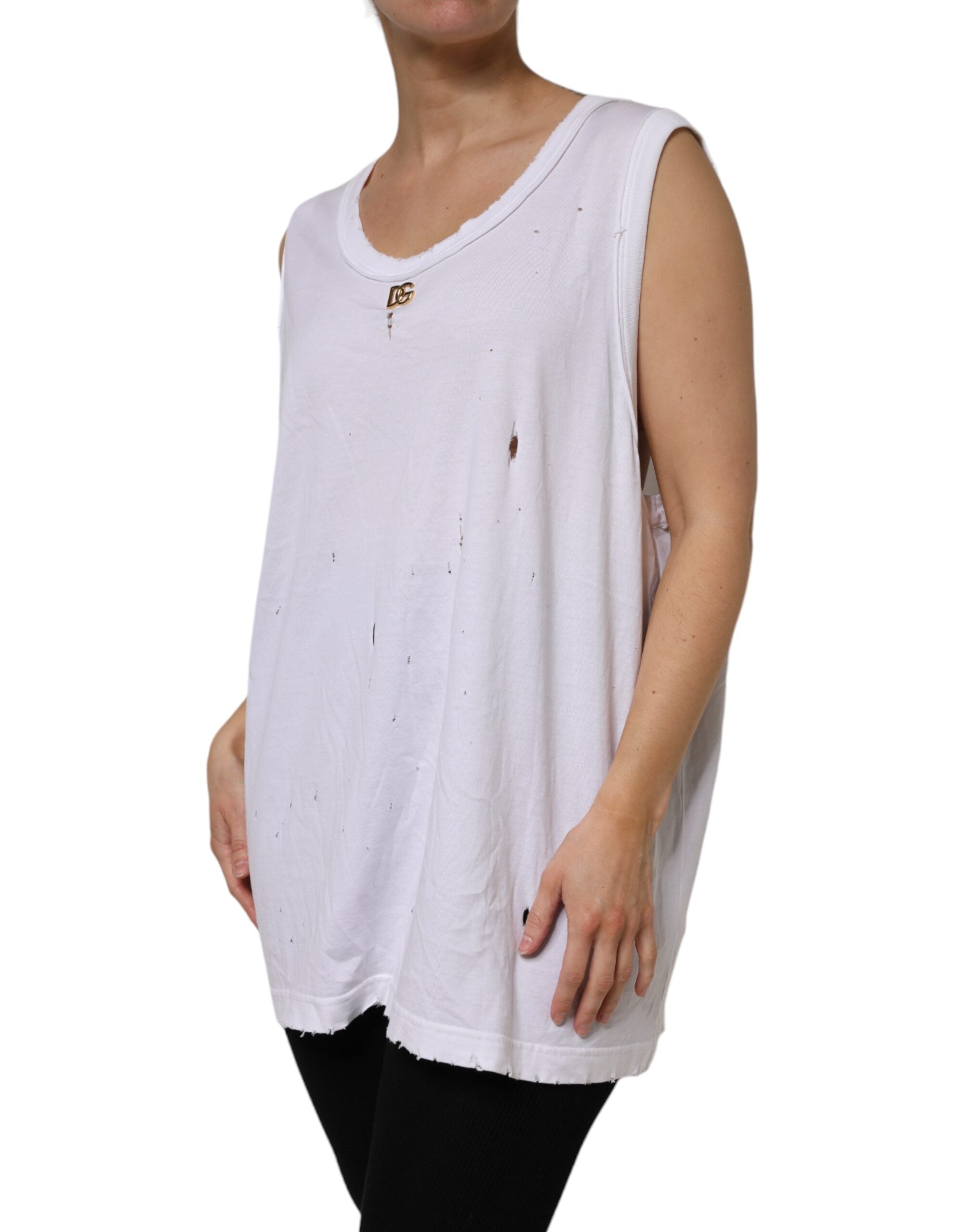 Dolce & Gabbana White Sleeveless Cotton Round Neck Tank Top