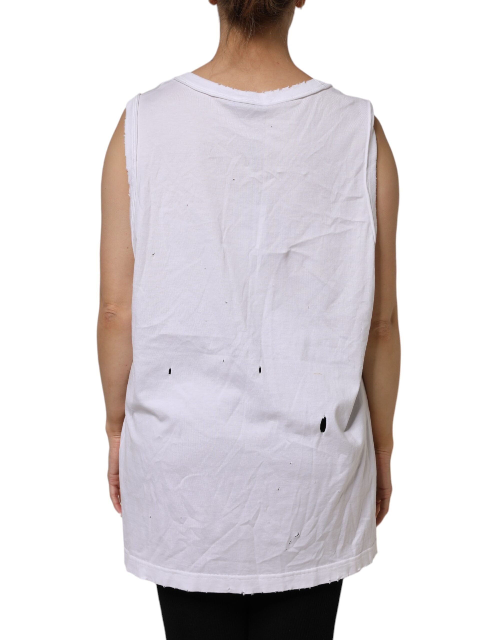 Dolce & Gabbana White Sleeveless Cotton Round Neck Tank Top