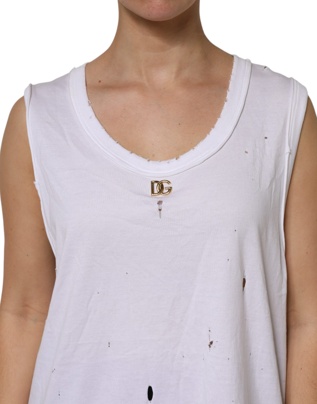 Dolce & Gabbana White Sleeveless Cotton Round Neck Tank Top