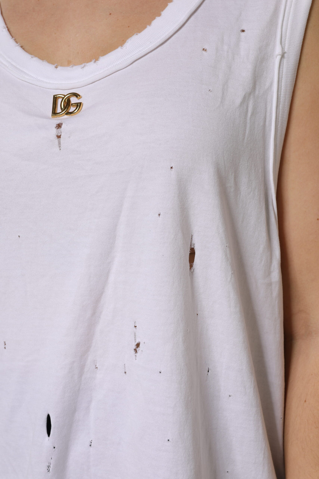 Dolce & Gabbana White Sleeveless Cotton Round Neck Tank Top