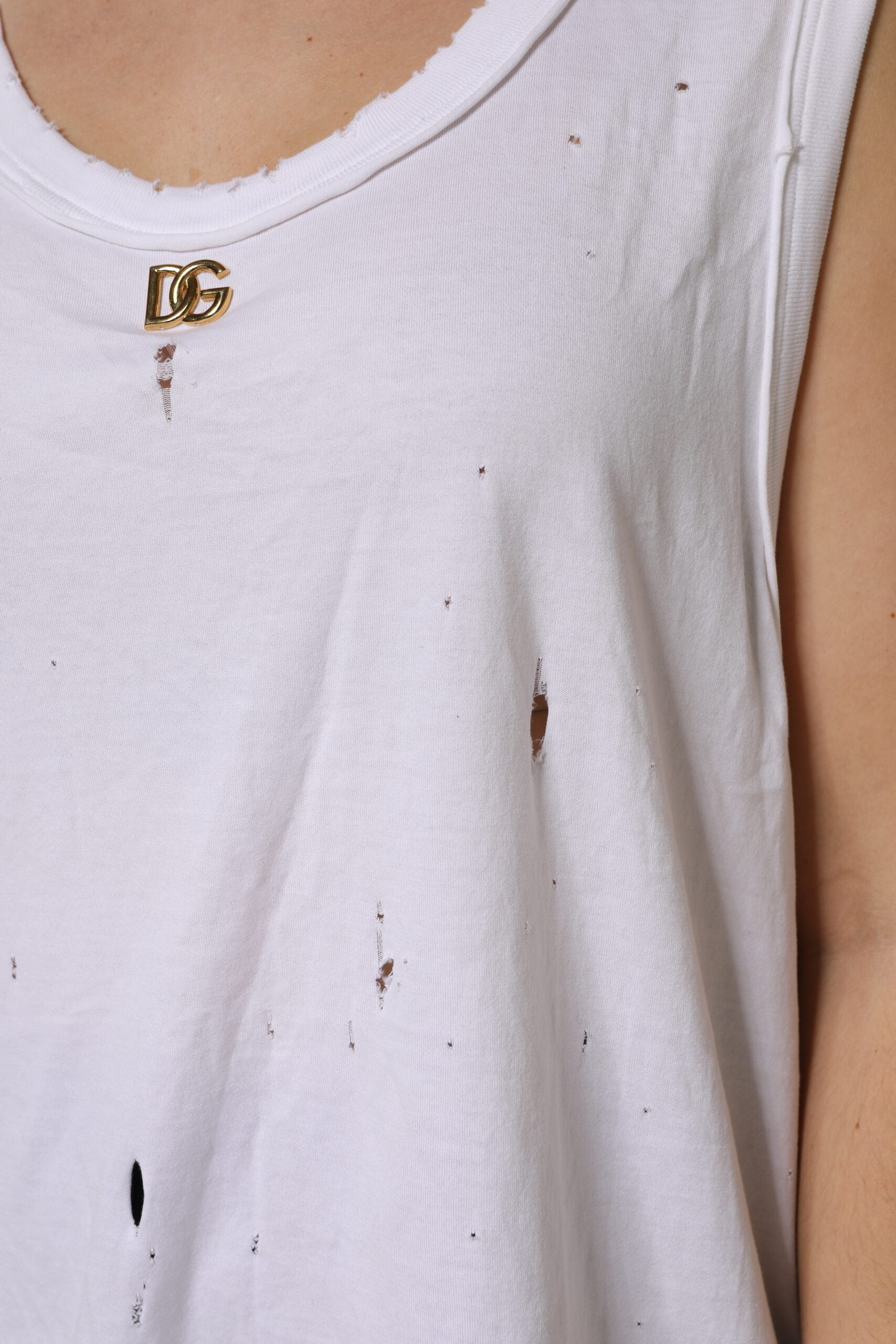 Dolce & Gabbana White Sleeveless Cotton Round Neck Tank Top