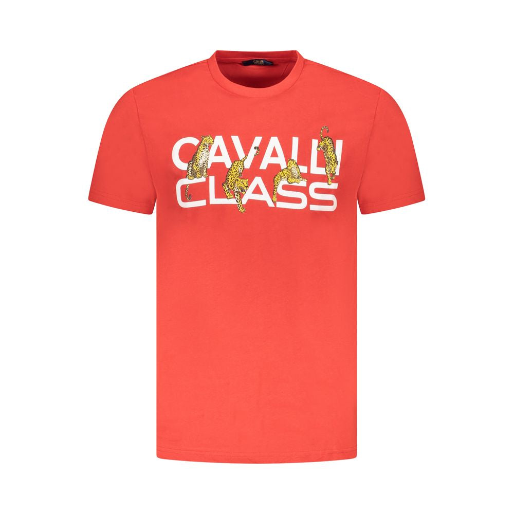 Cavalli Class Rotes Baumwoll-T-Shirt für Herren