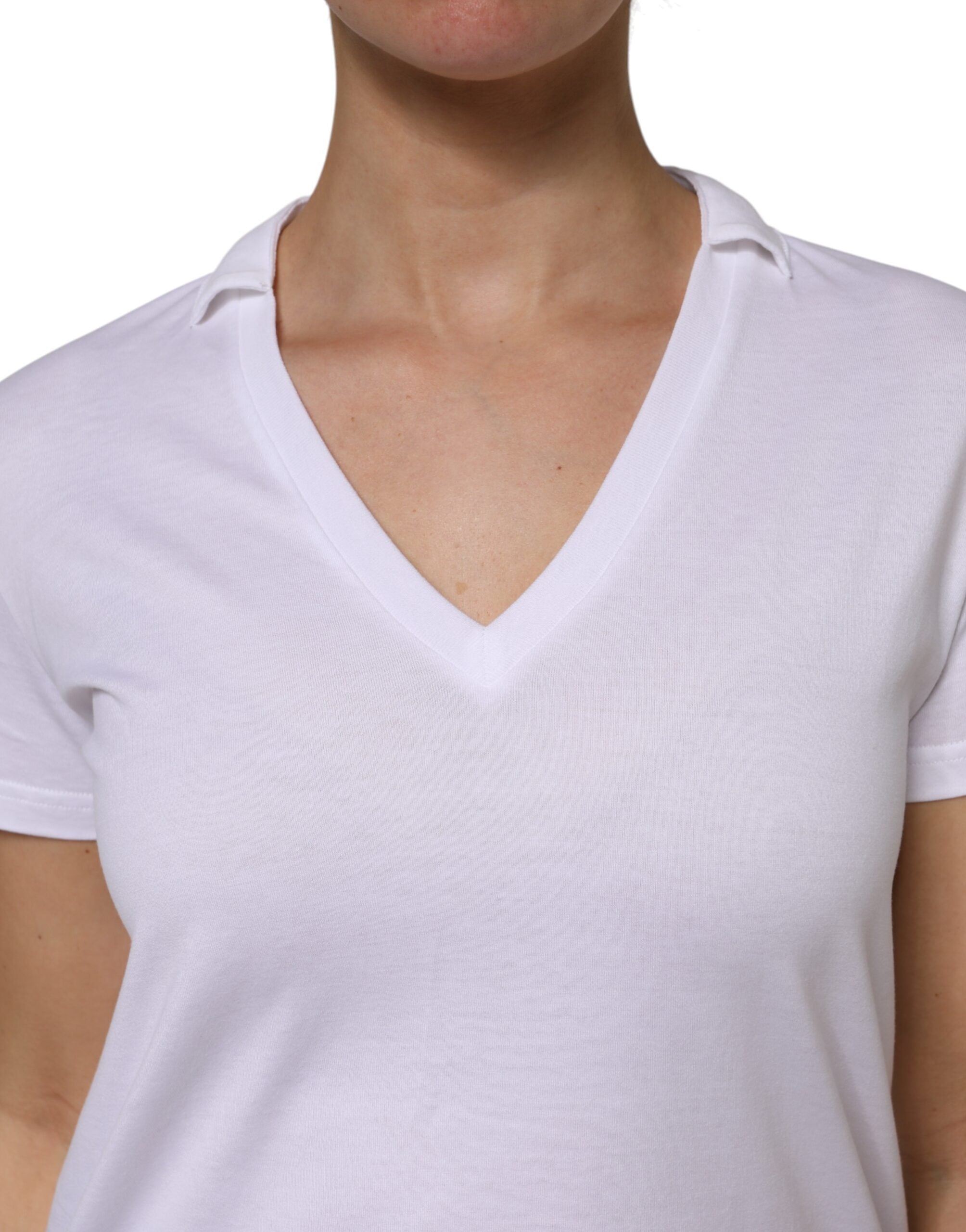 Dolce & Gabbana Weißes Baumwoll-T-Shirt mit kurzen Ärmeln und V-Ausschnitt