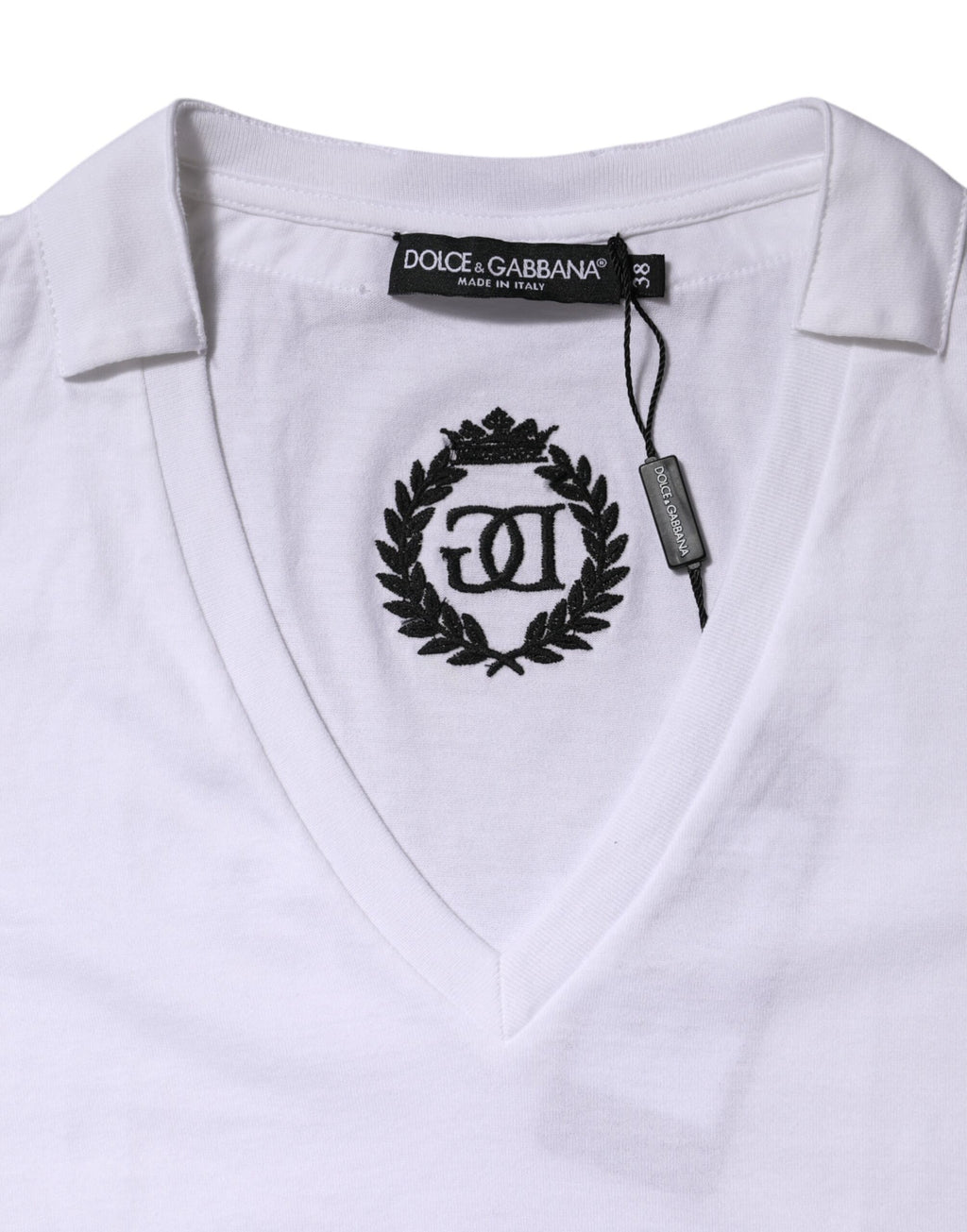 Dolce & Gabbana Weißes Baumwoll-T-Shirt mit kurzen Ärmeln und V-Ausschnitt
