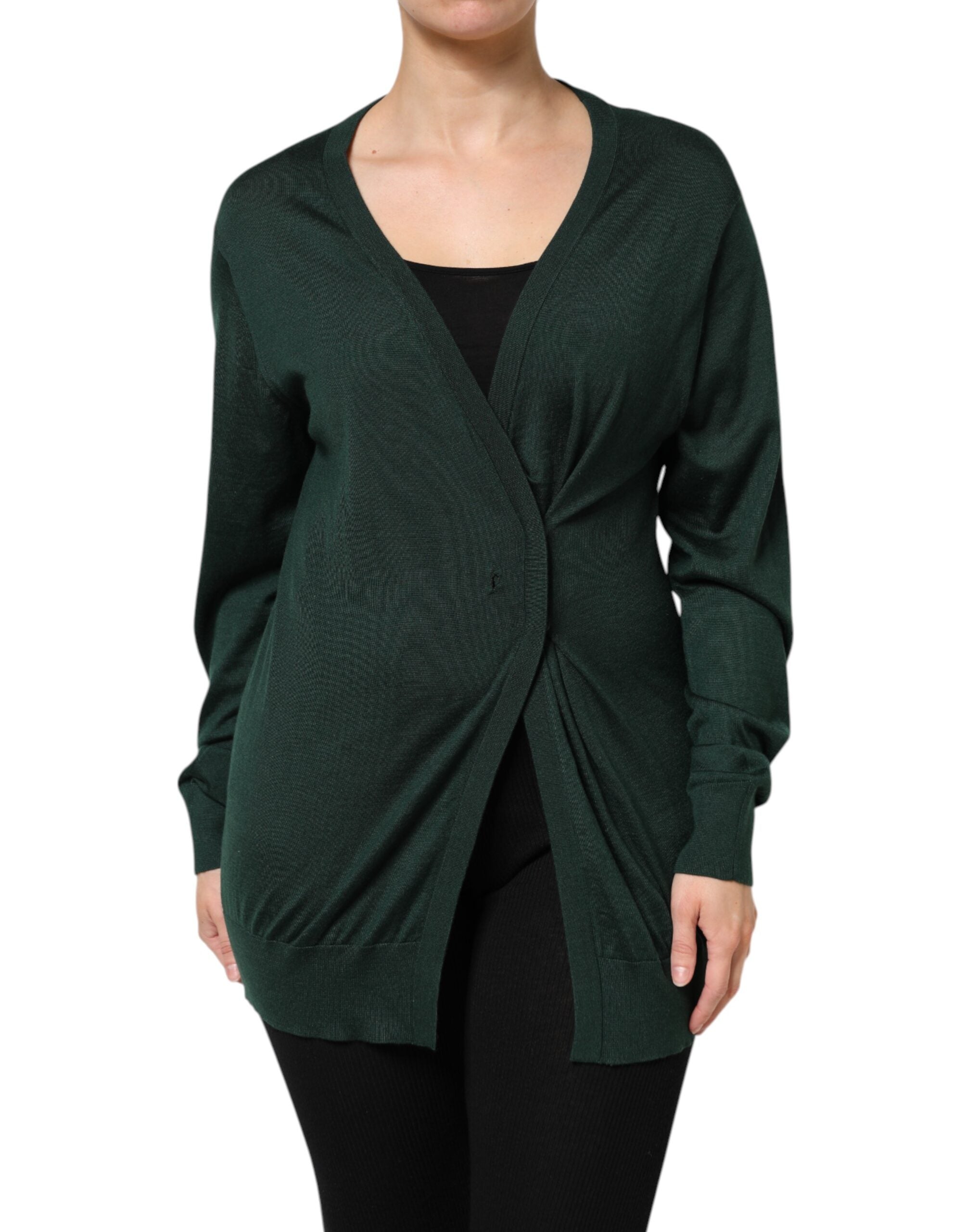 Dolce & Gabbana Dunkelgrüner Kaschmir-Seiden-Cardigan-Pullover