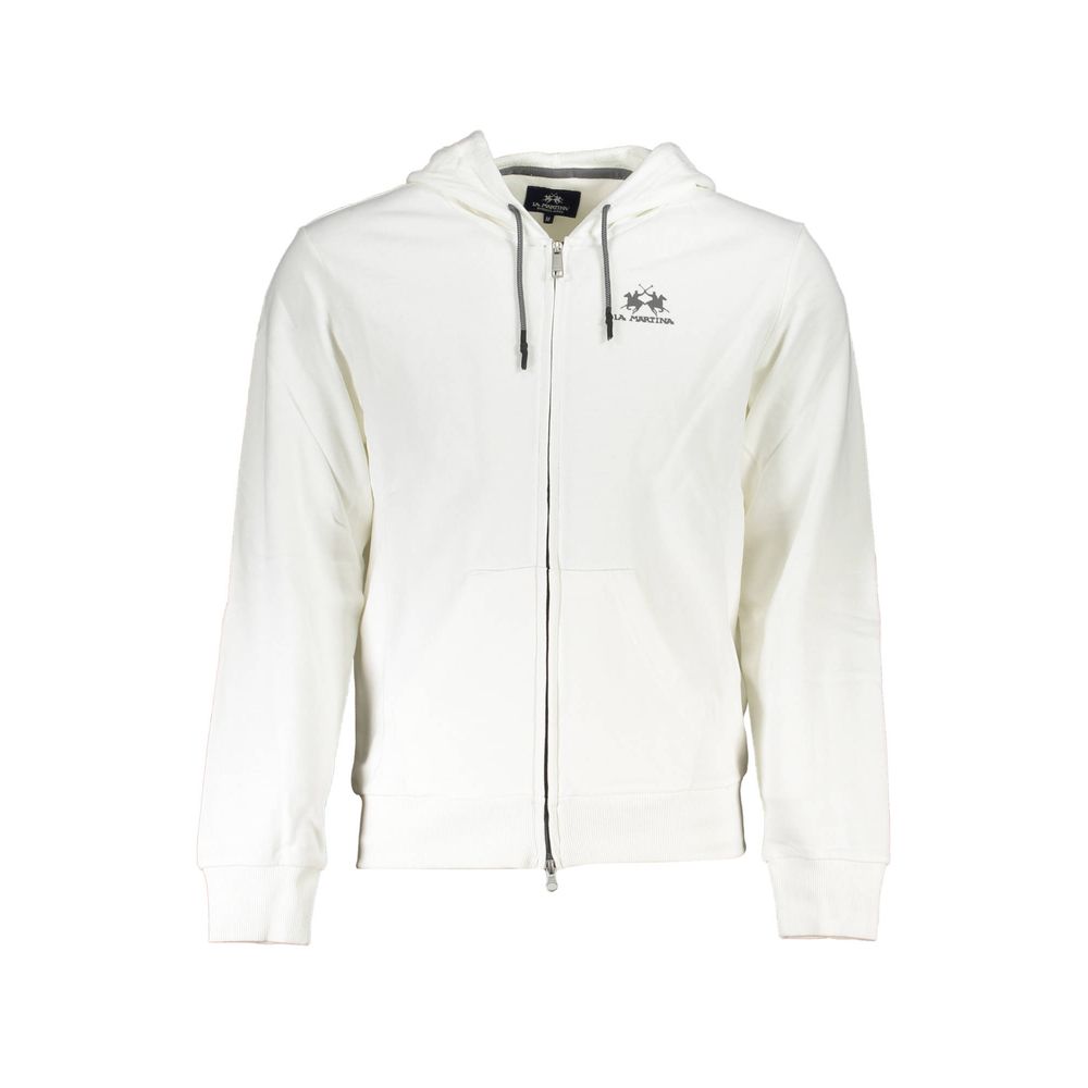 La Martina Men's White Cotton Hoodie with Zipper Pockets