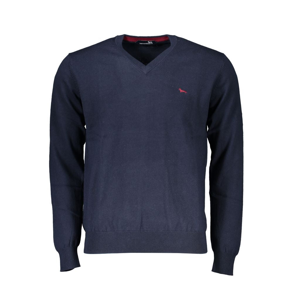 Harmont & Blaine Blue V-Neck Sweater with Embroidery