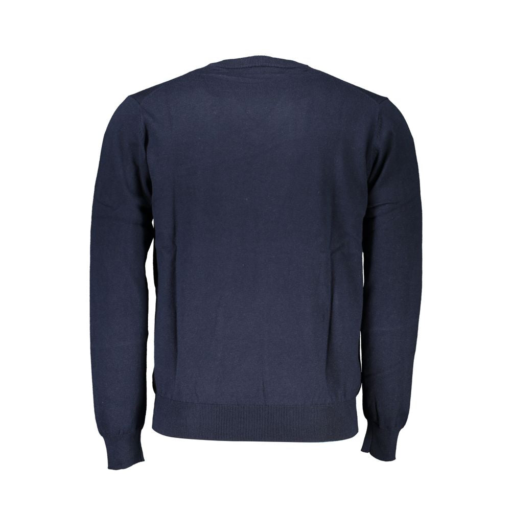 Harmont & Blaine Blue V-Neck Sweater with Embroidery