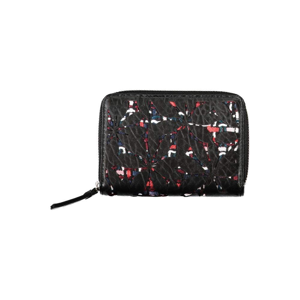 Desigual Elegant Black Zip-Around Wallet with Contrasting Accents