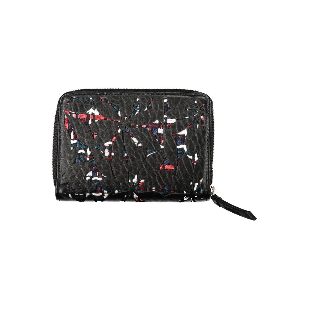 Desigual Elegant Black Zip-Around Wallet with Contrasting Accents