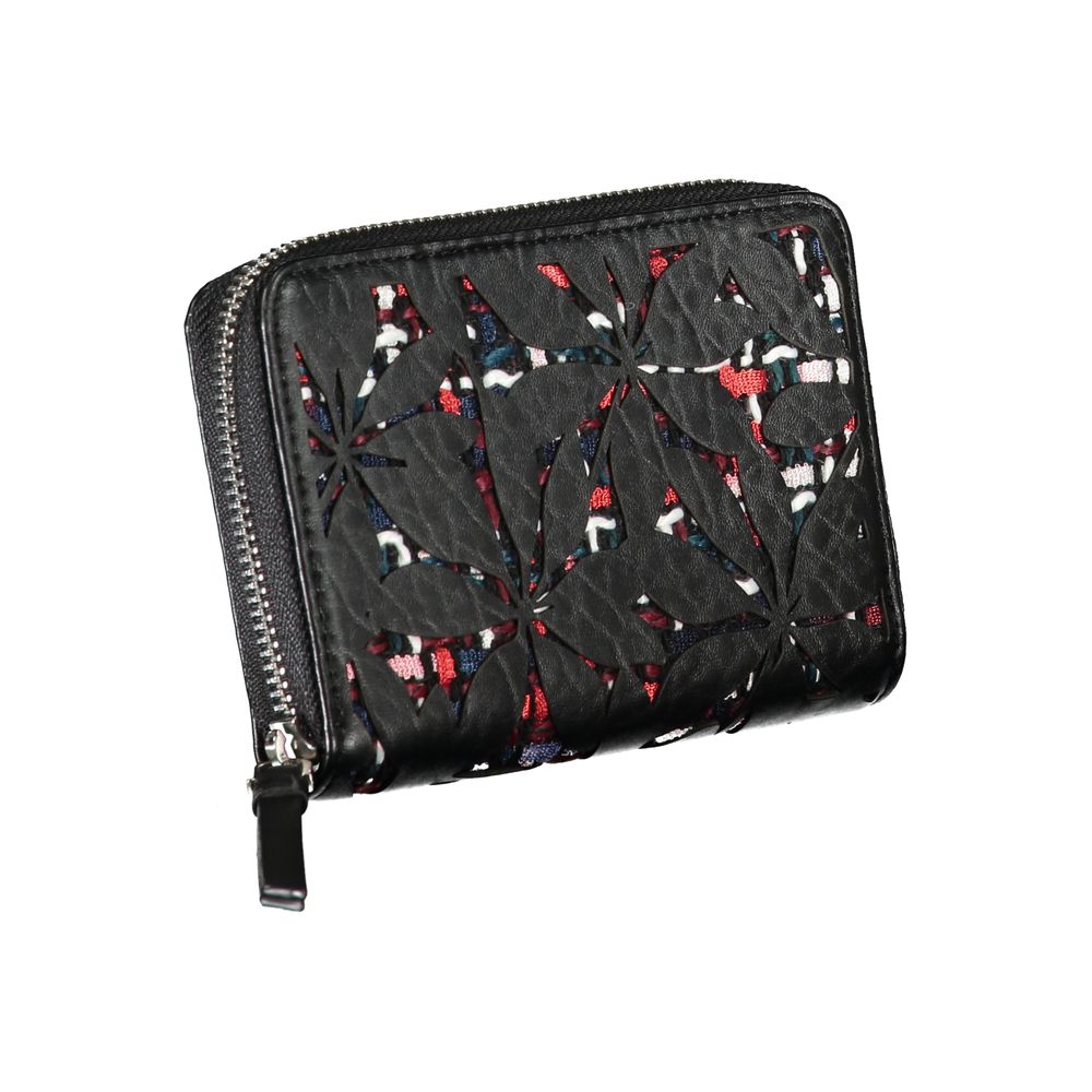 Desigual Elegant Black Zip-Around Wallet with Contrasting Accents