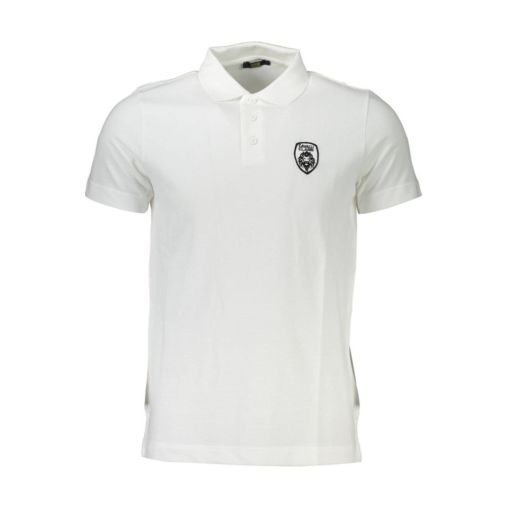 Cavalli Class Bianco Baumwoll-Herrenpoloshirt