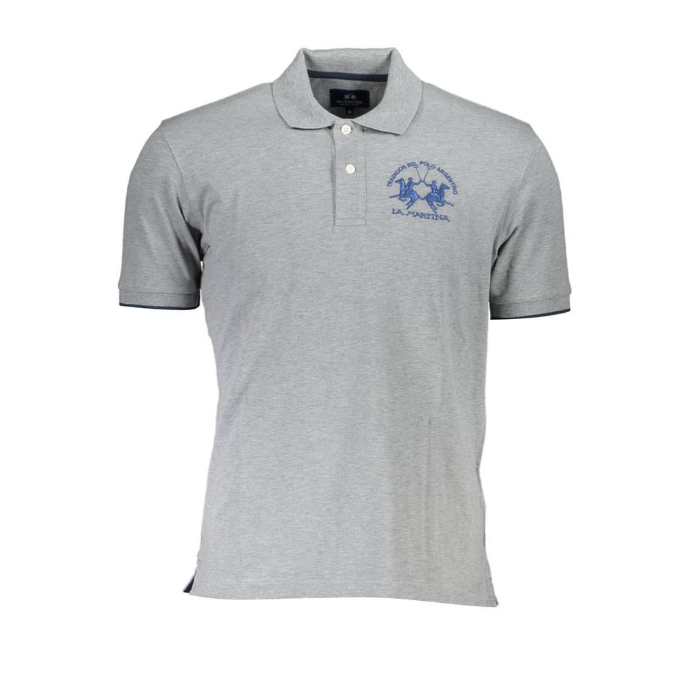 La Martina Grey Cotton Polo Shirt