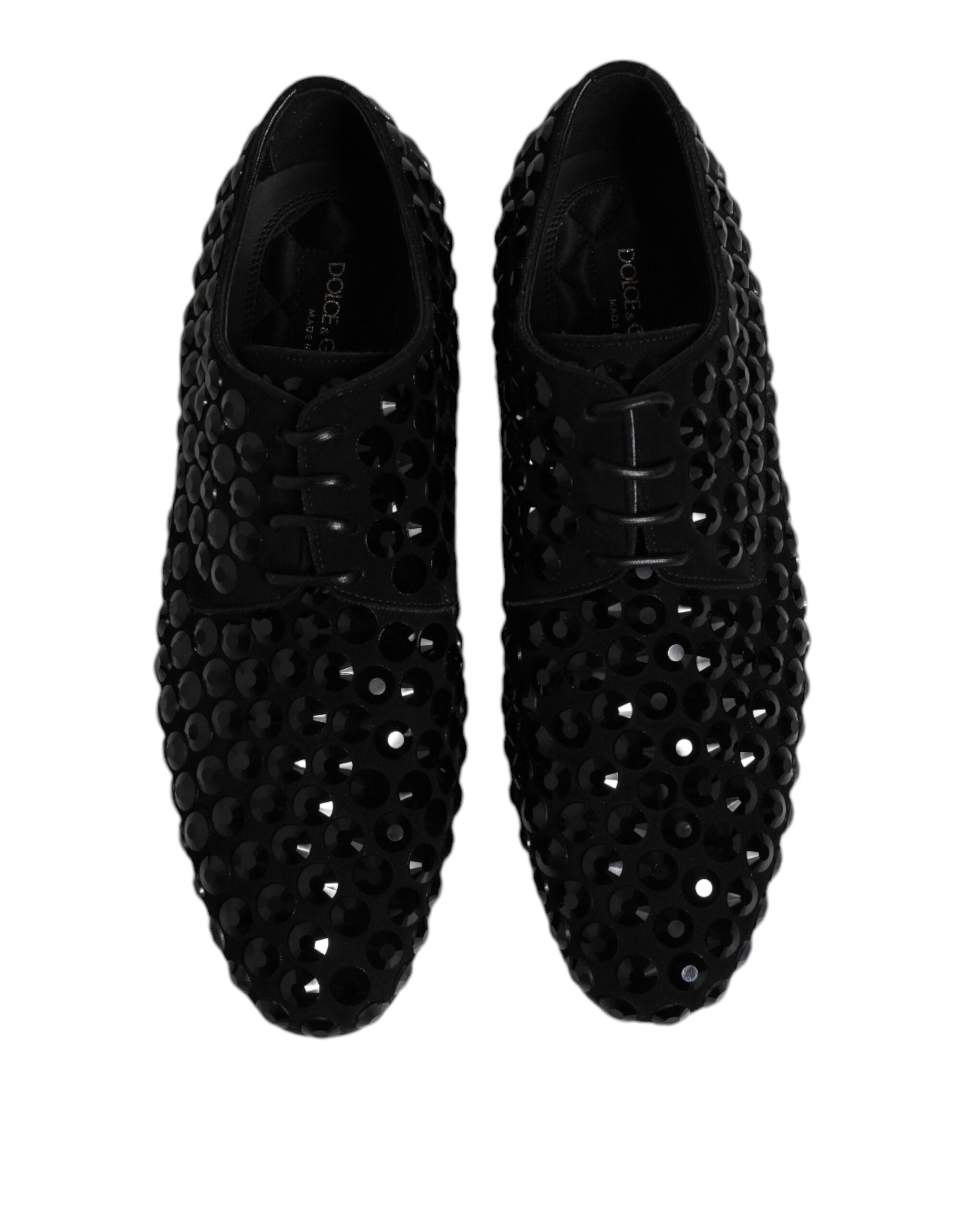 Dolce & Gabbana Black Suede Rhinestone Derby Formal Shoes