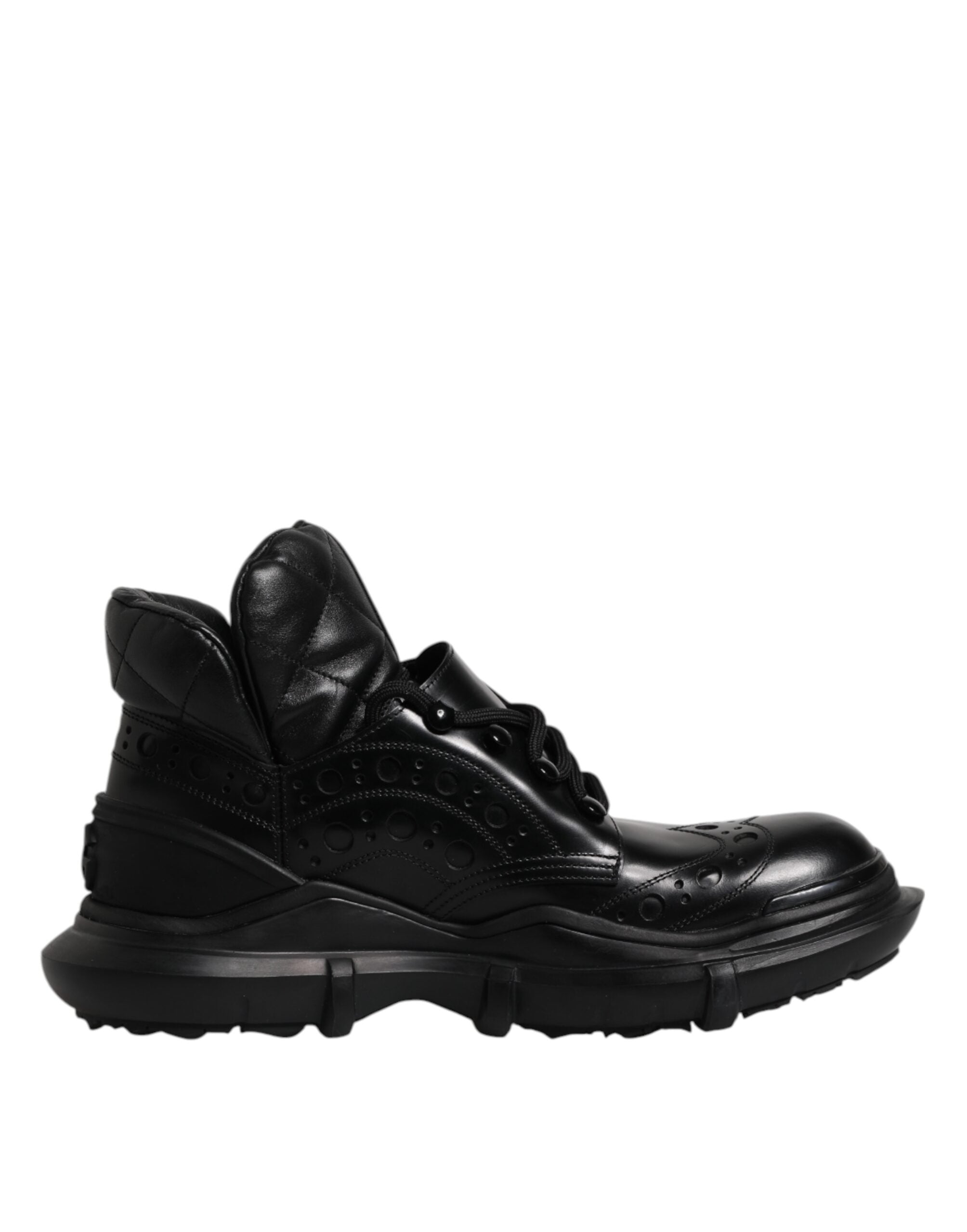 Dolce & Gabbana Schwarzes Leder Casual Herrenstiefel Schuhe