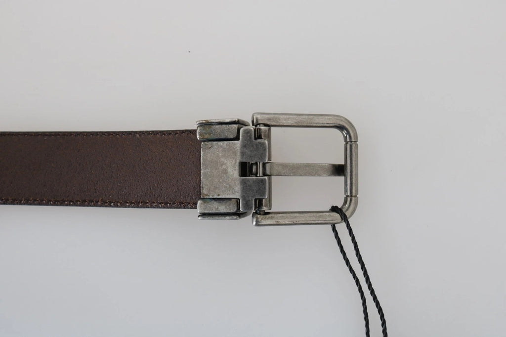 Dolce & Gabbana Blue Perforated Leather Belt with Grey Buckle