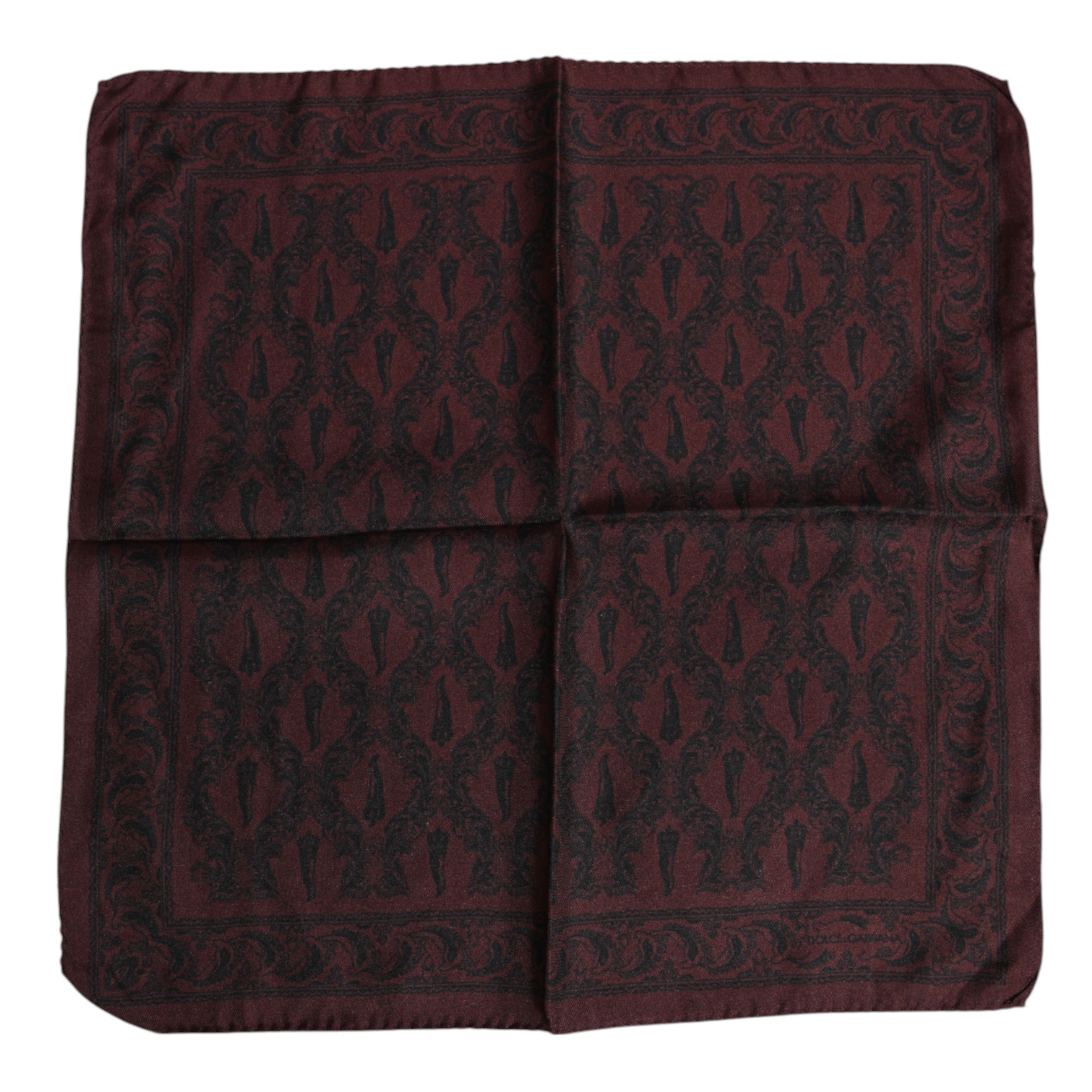 Dolce & Gabbana Maroon Black Printed Square Men's Foulard Scarf