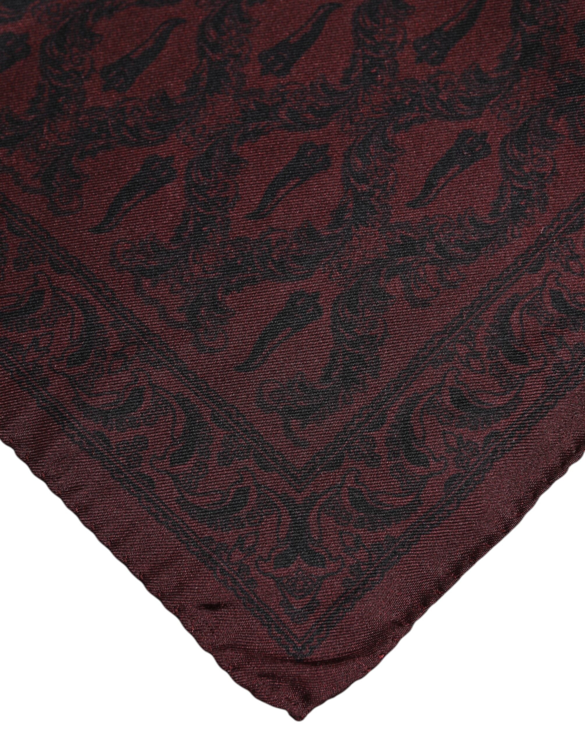 Dolce & Gabbana Maroon Black Printed Square Men's Foulard Scarf