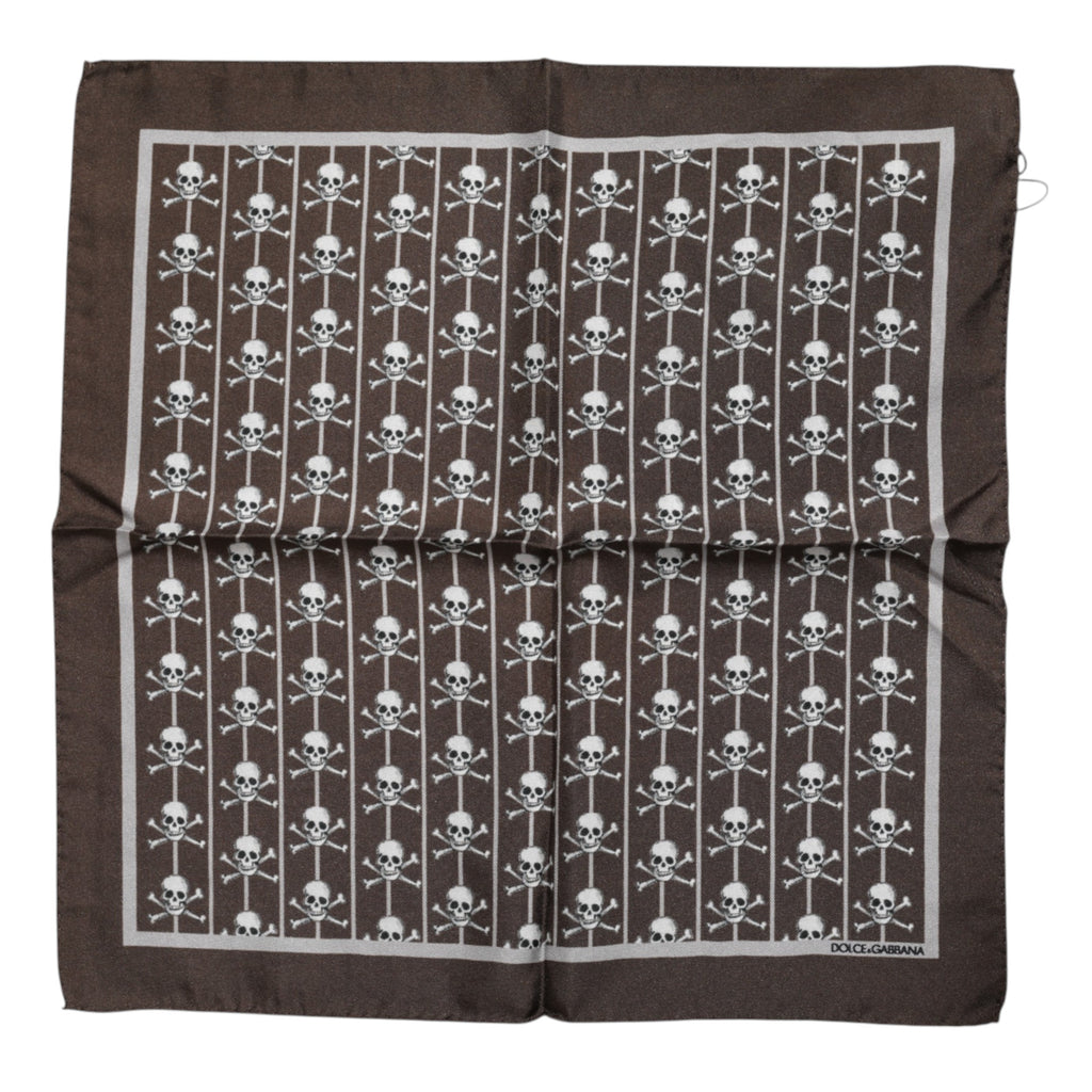 Dolce & Gabbana Brauner Totenkopf Seide Quadrat Männer Foulard Schal