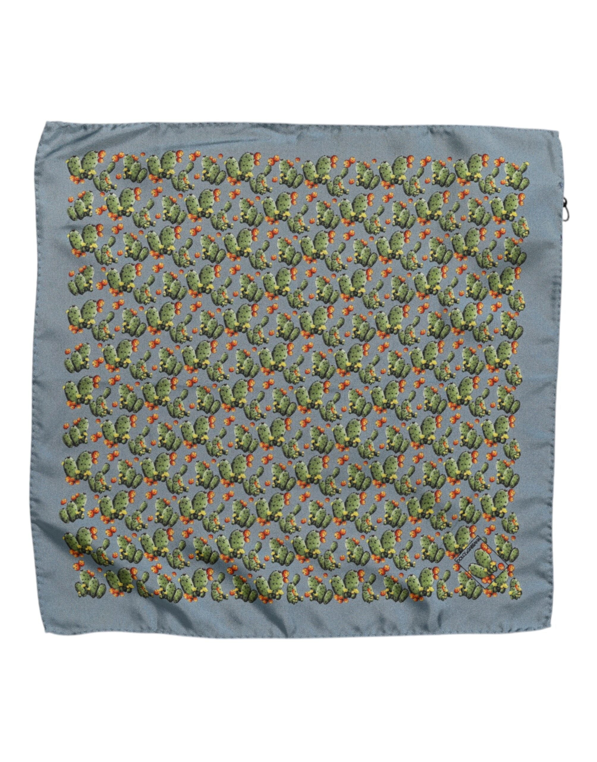 Dolce & Gabbana Grey-Green Cactus Print Square Foulard Scarf