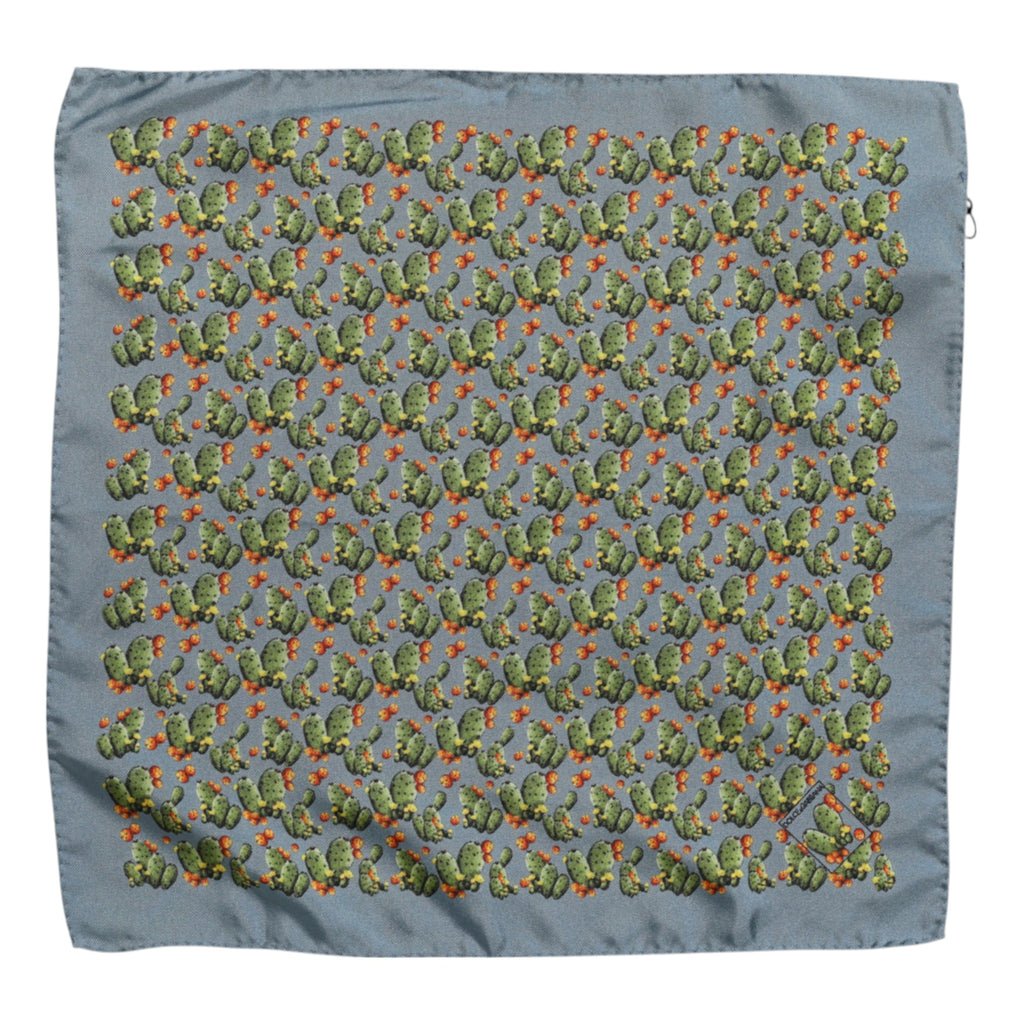 Dolce & Gabbana Grey-Green Cactus Print Square Foulard Scarf