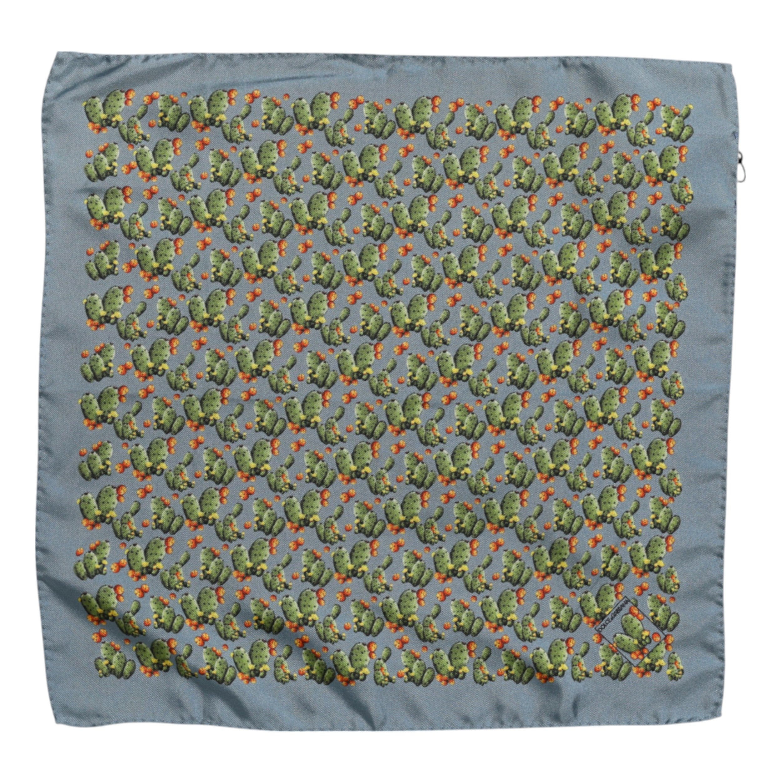 Dolce & Gabbana Grey-Green Cactus Print Square Foulard Scarf