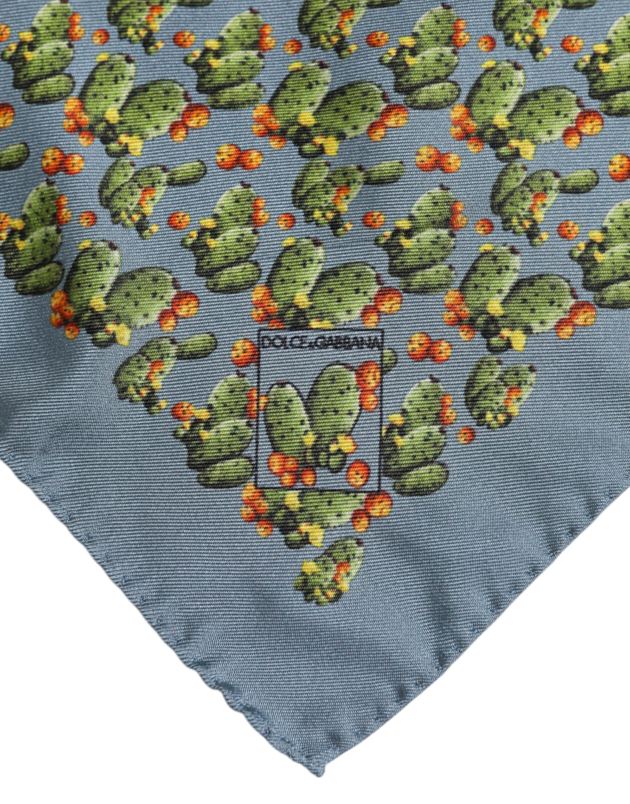 Dolce & Gabbana Grey-Green Cactus Print Square Foulard Scarf