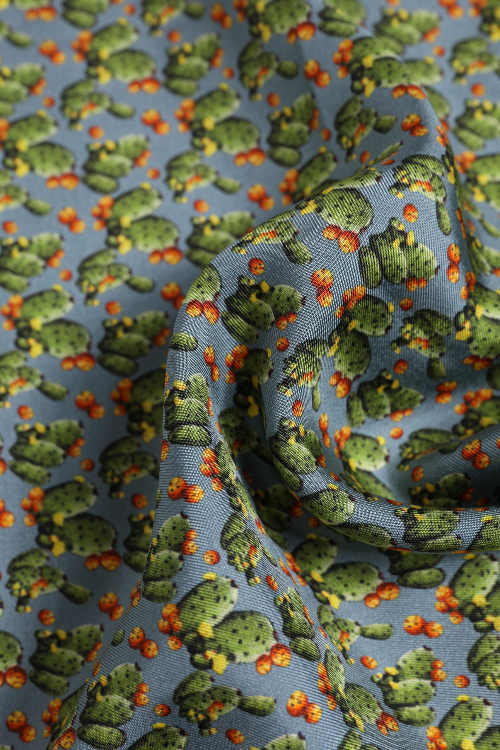 Dolce & Gabbana Grey-Green Cactus Print Square Foulard Scarf