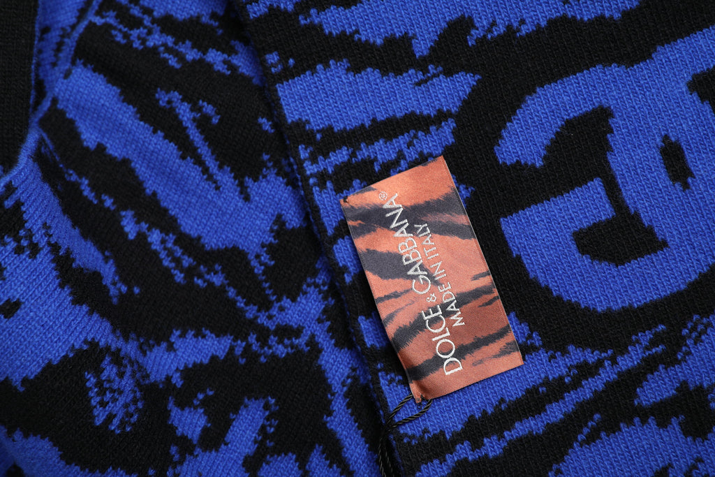 Dolce & Gabbana Blue Black Logo Neck Warmer Wrap Scarf